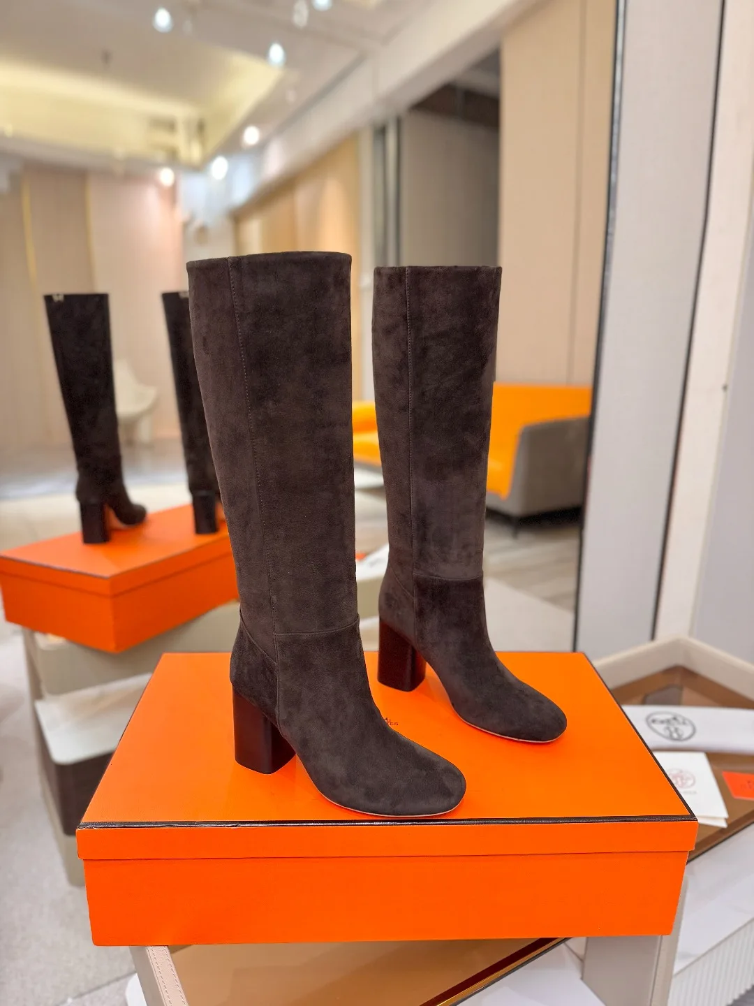 Hermes Cowhide Knee-High Boots in Brown · view 2