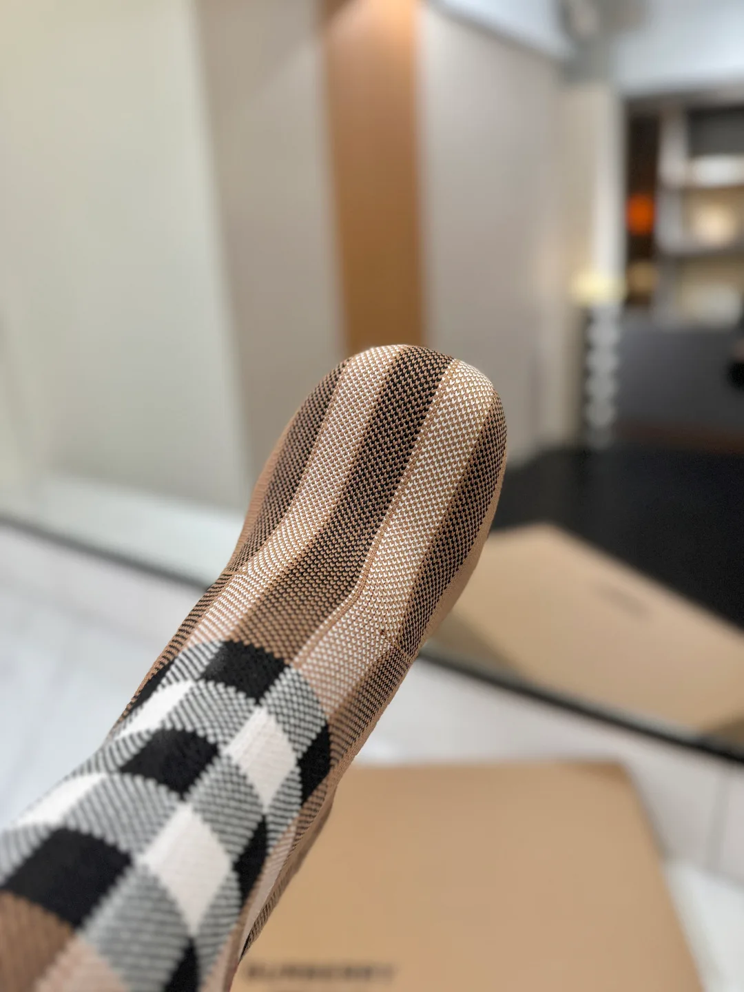Burberry Check Knee-High Boots in Beige · view 8