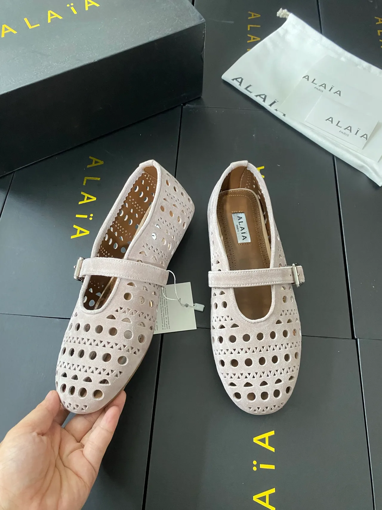 Alaia Sheepskin Ballet Flats in Beige · view 6