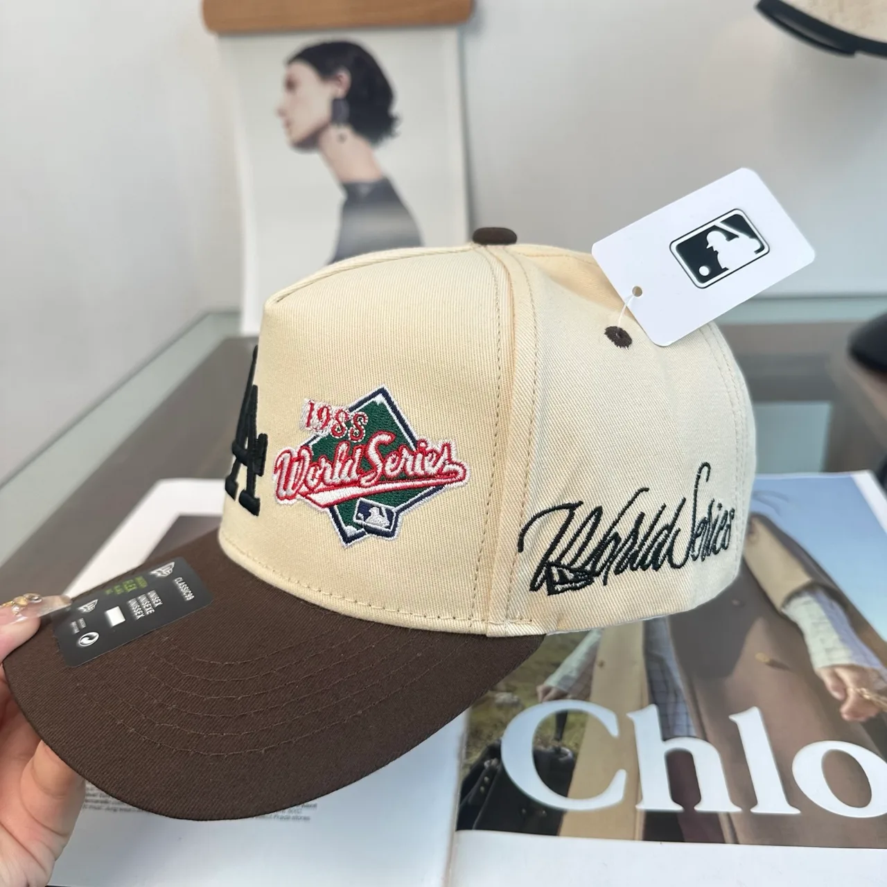 New Era Embroidered Baseball Cap in Beige · view 7