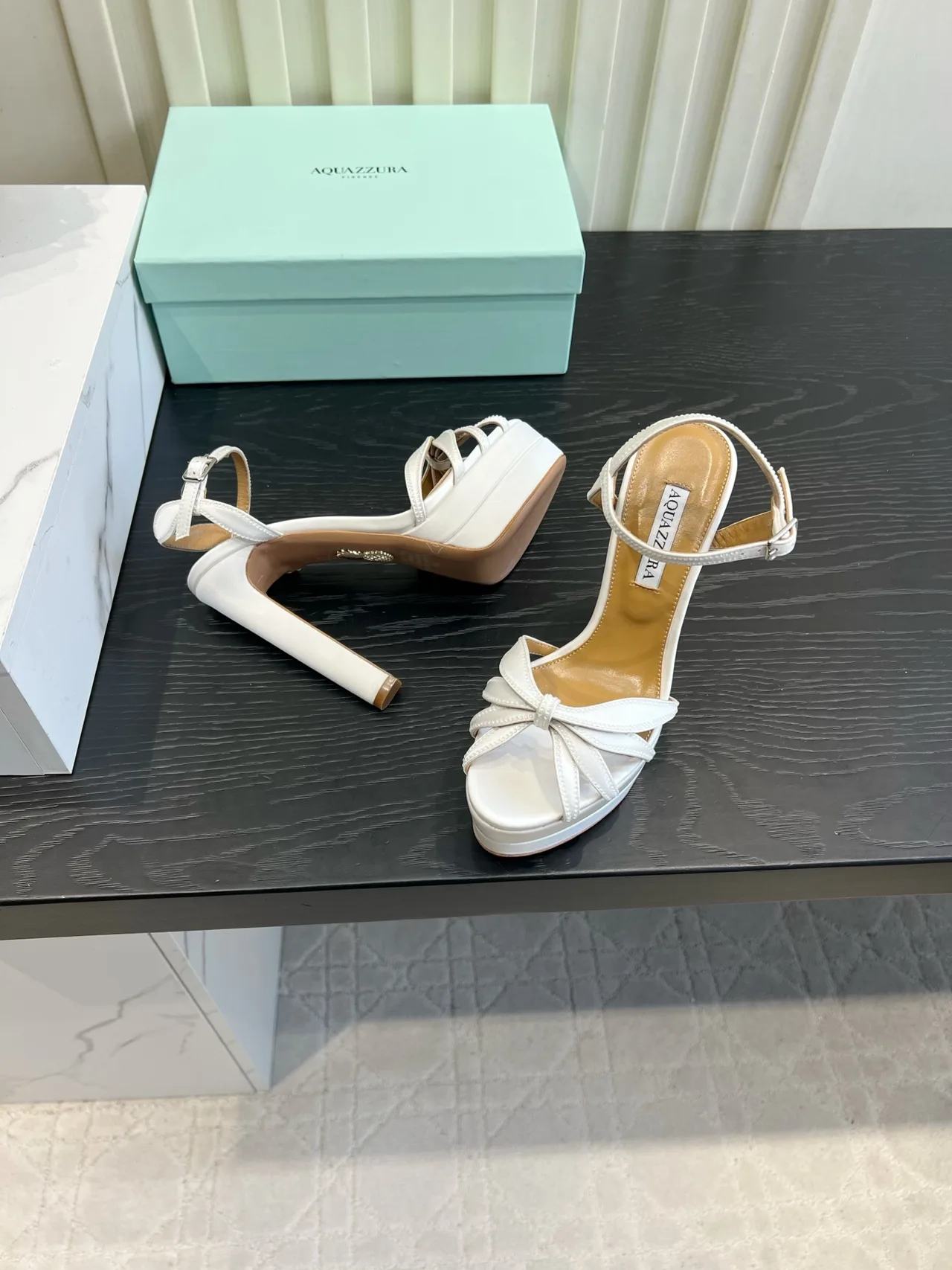Aquazzura Silk Platform Heeled Sandals in White · view 4