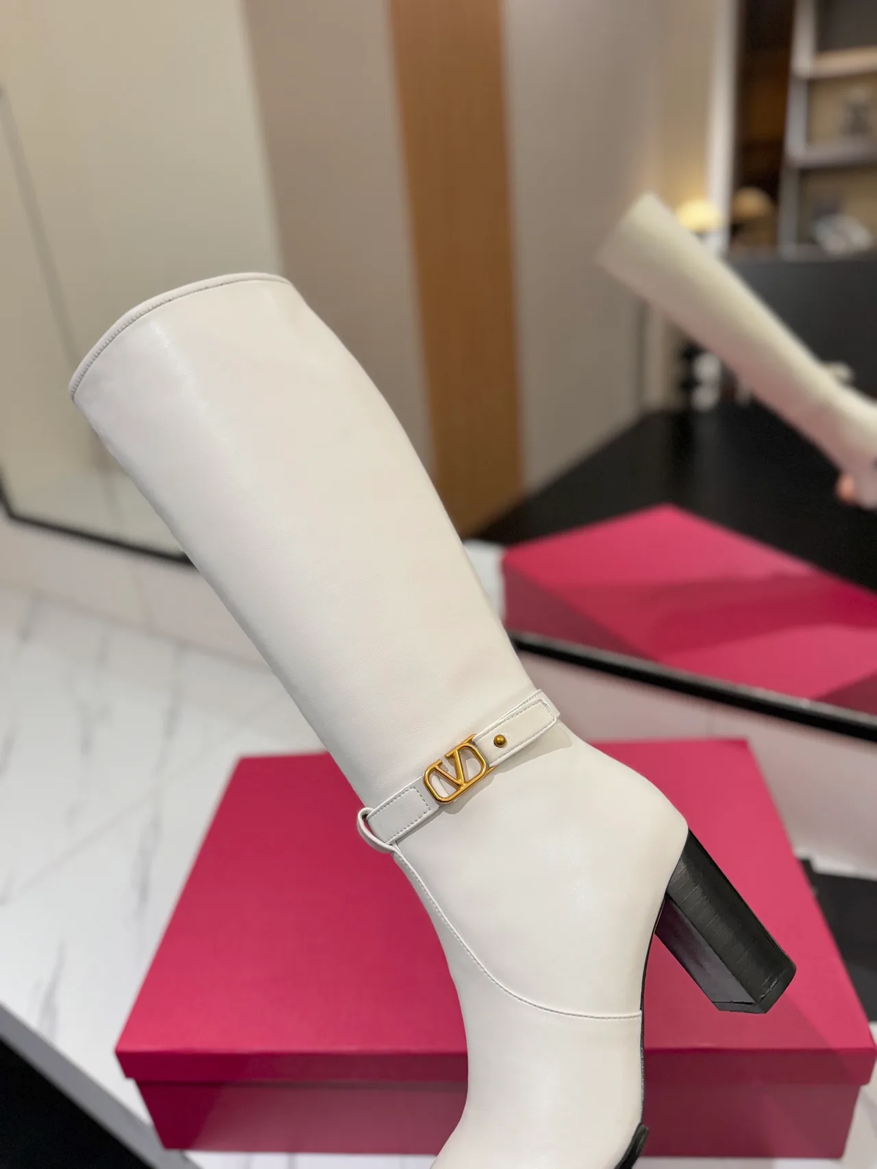 Valentino Calfskin Knee-High Boots in White · view 8