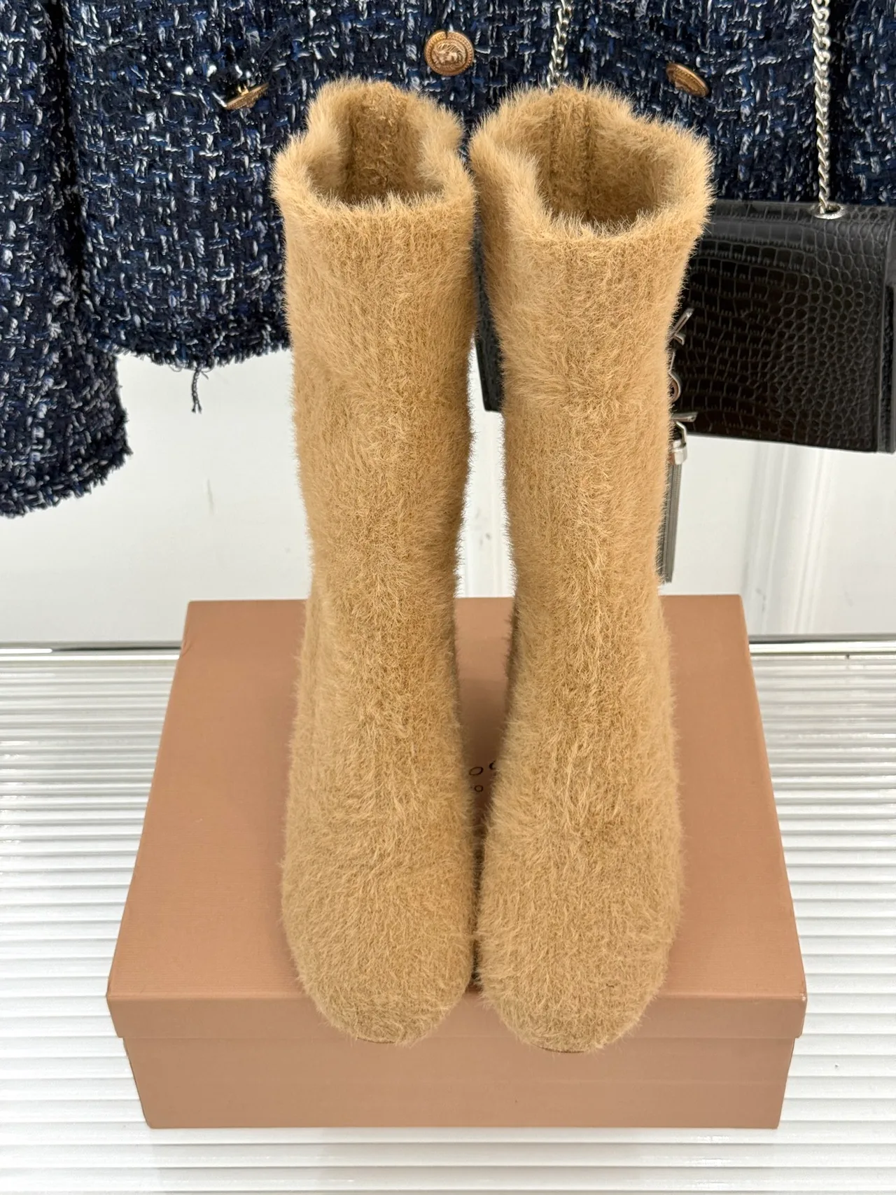 Gianvito Rossi Wool Fuzzy Ankle Boots in Beige · view 3