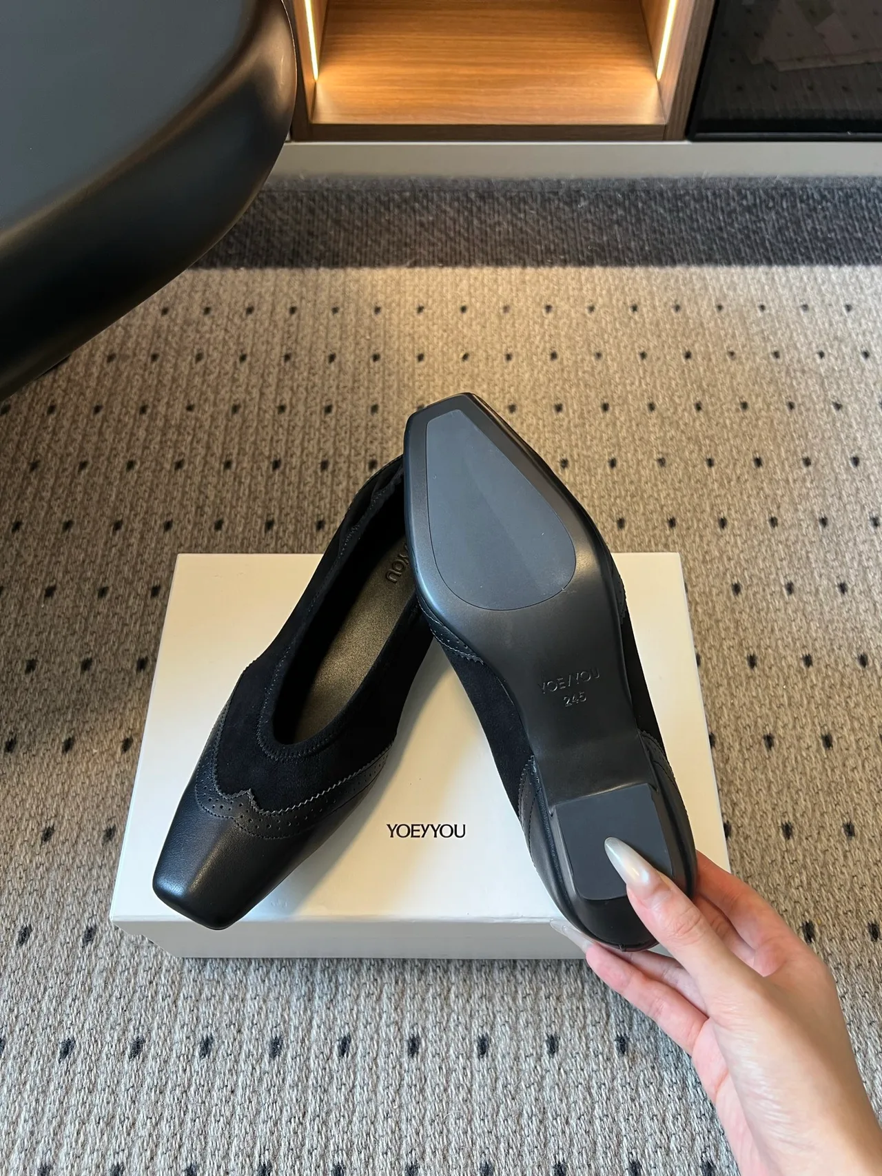Saint Laurent Matte Square-Toe Shoes in Black · view 5