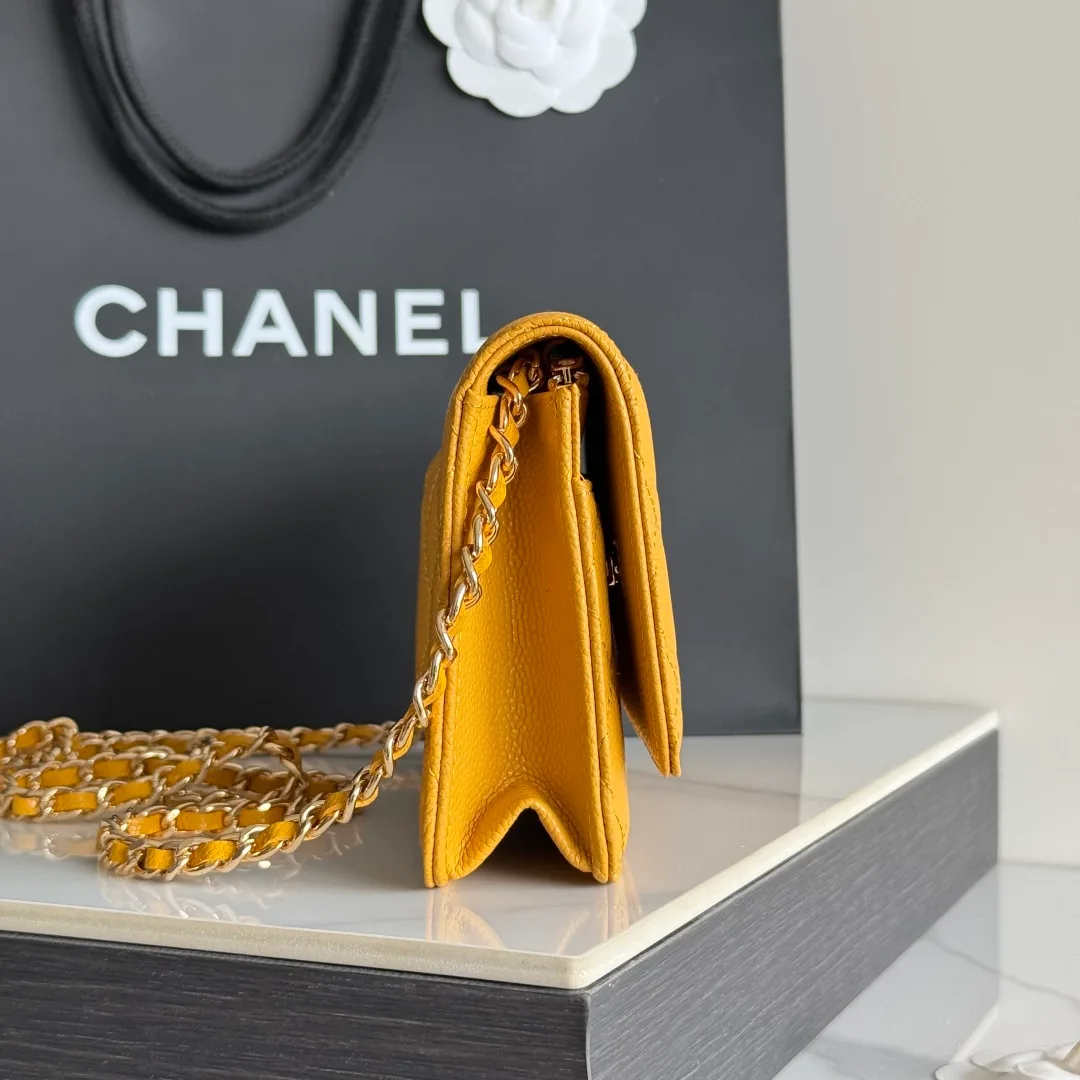 Chanel Calfskin Quilted Clutch in Yellow · view 4