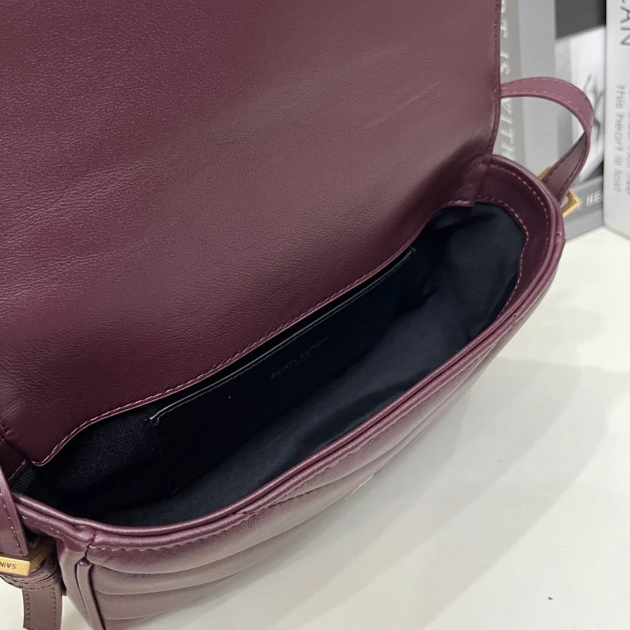 Saint Laurent Sheepskin Quilted Glossy Crossbody Bag in Burgundy · view 8