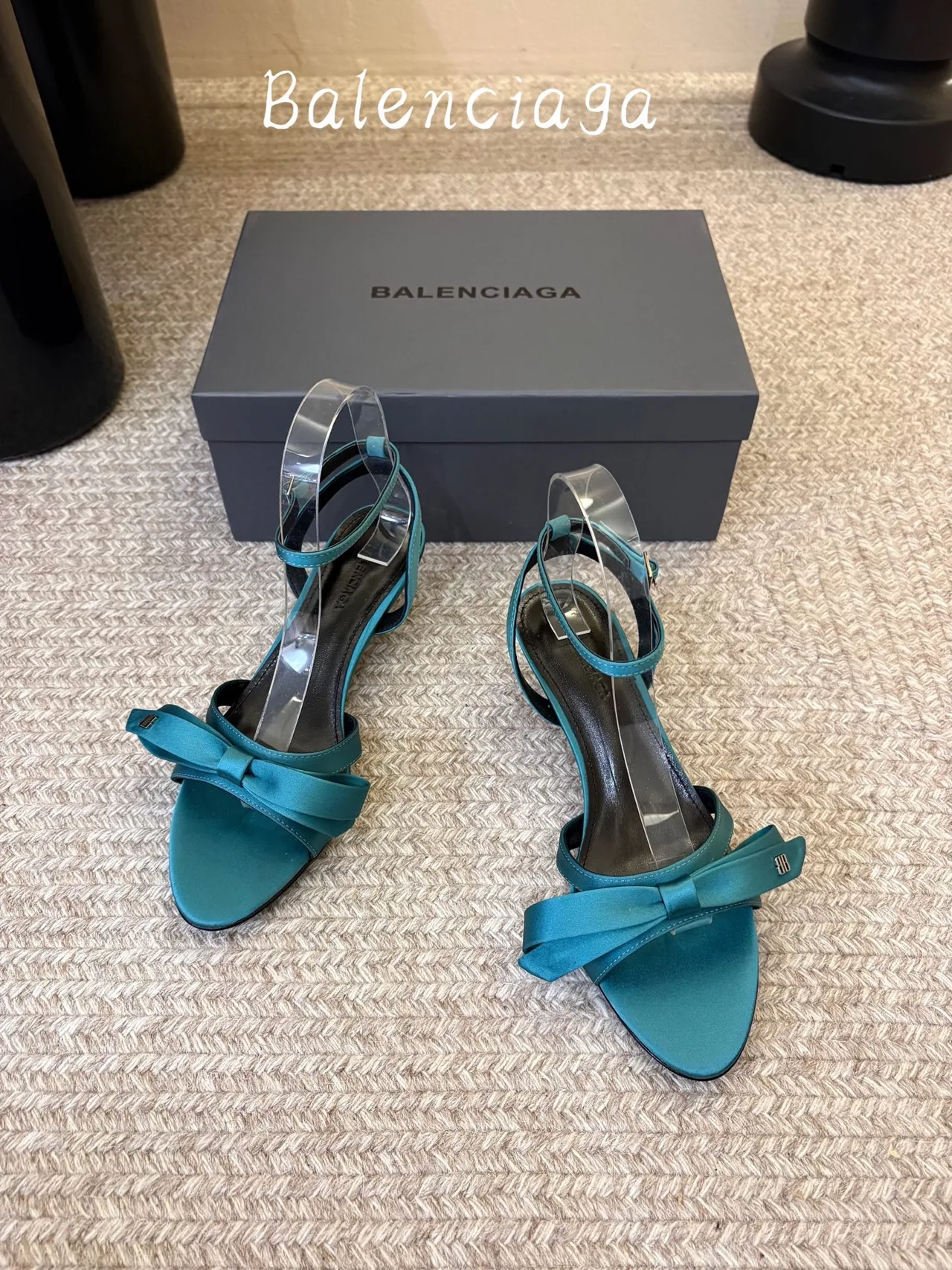 Balenciaga Silk Pointed-Toe Ankle Strap Sandals in Blue · view 2