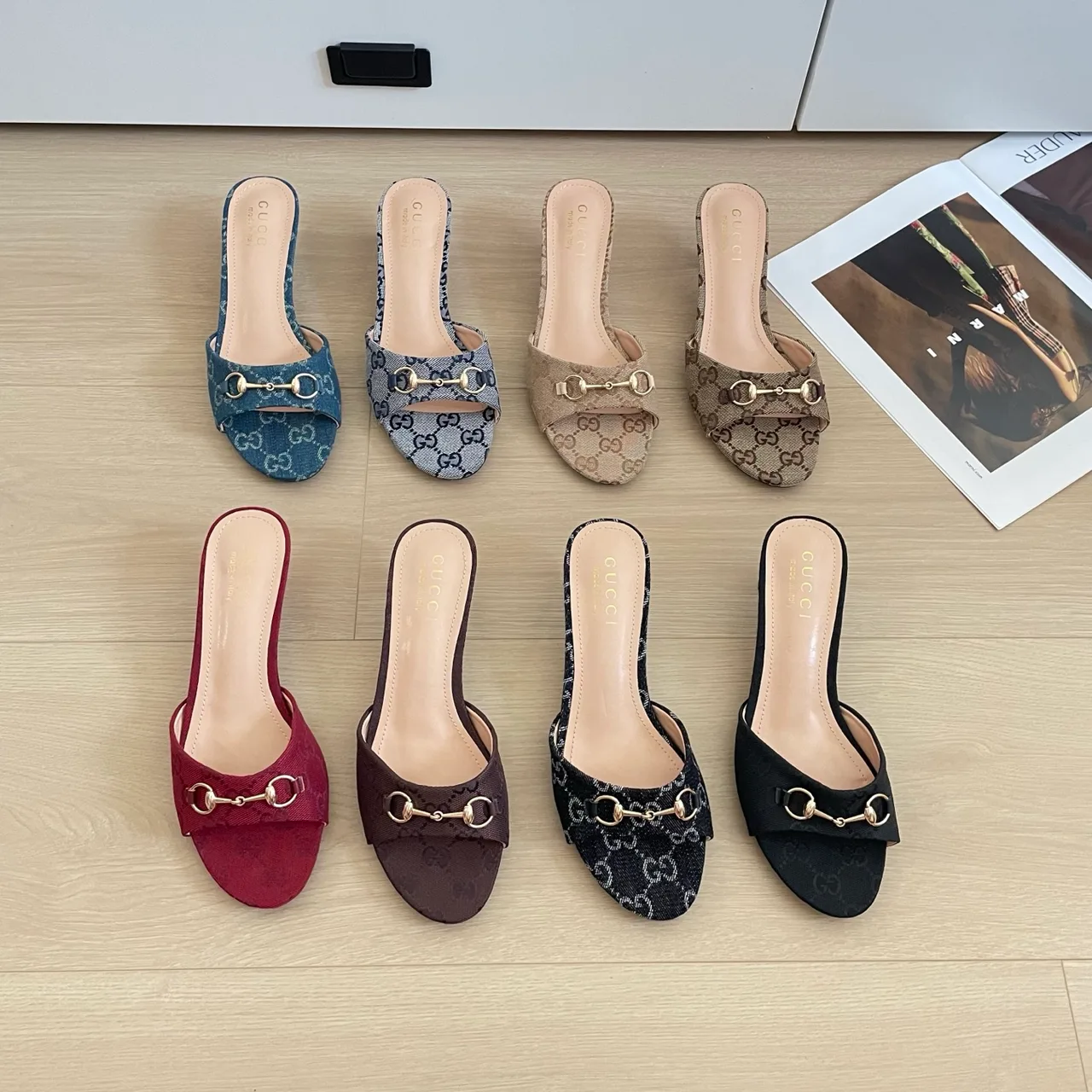 Gucci Horsebit Heel Mules in Blue / Grey / Beige / Brown / Red / Black · view 1