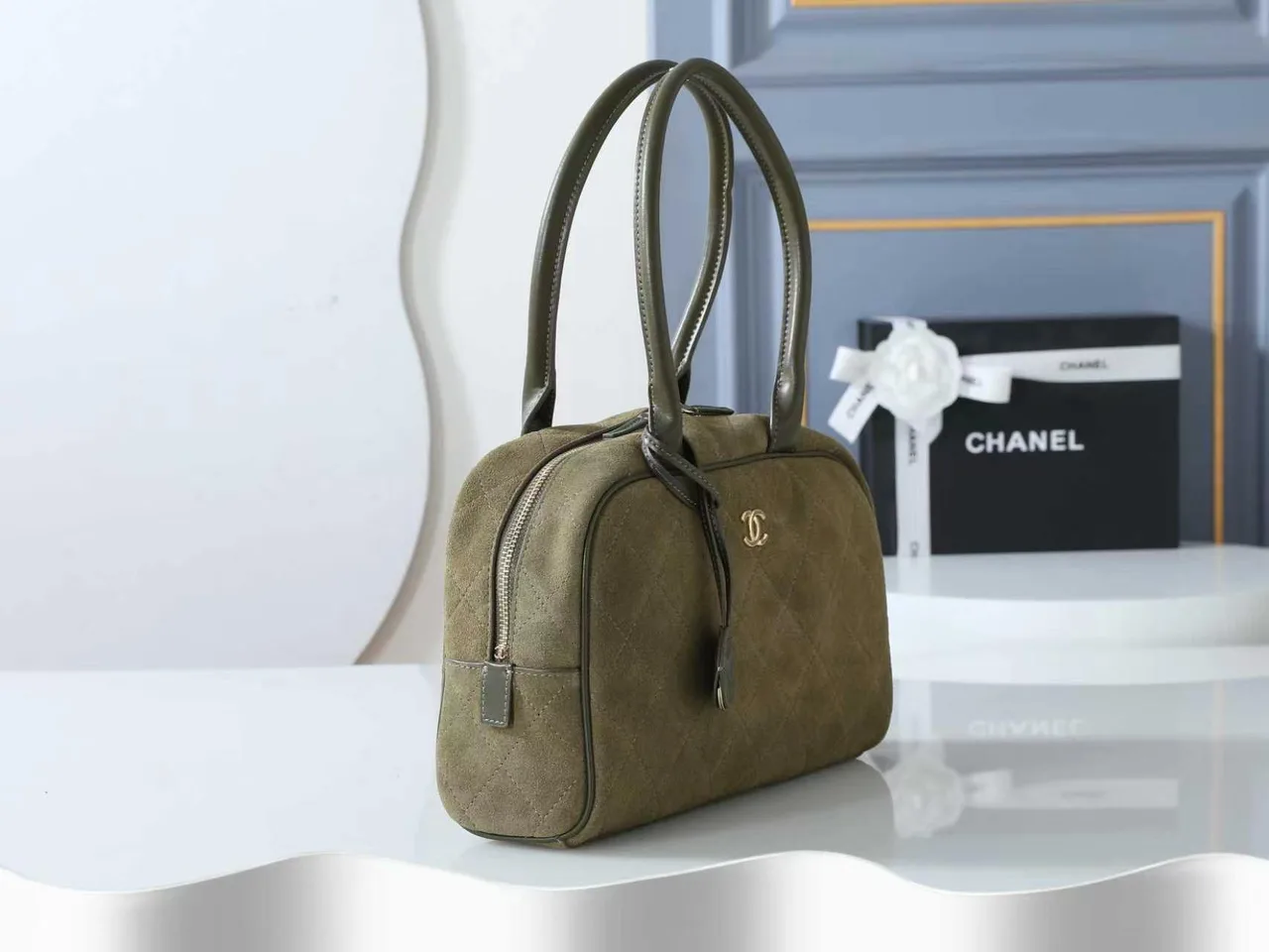 Chanel Quilted Top-Handle Bag in Green · view 2