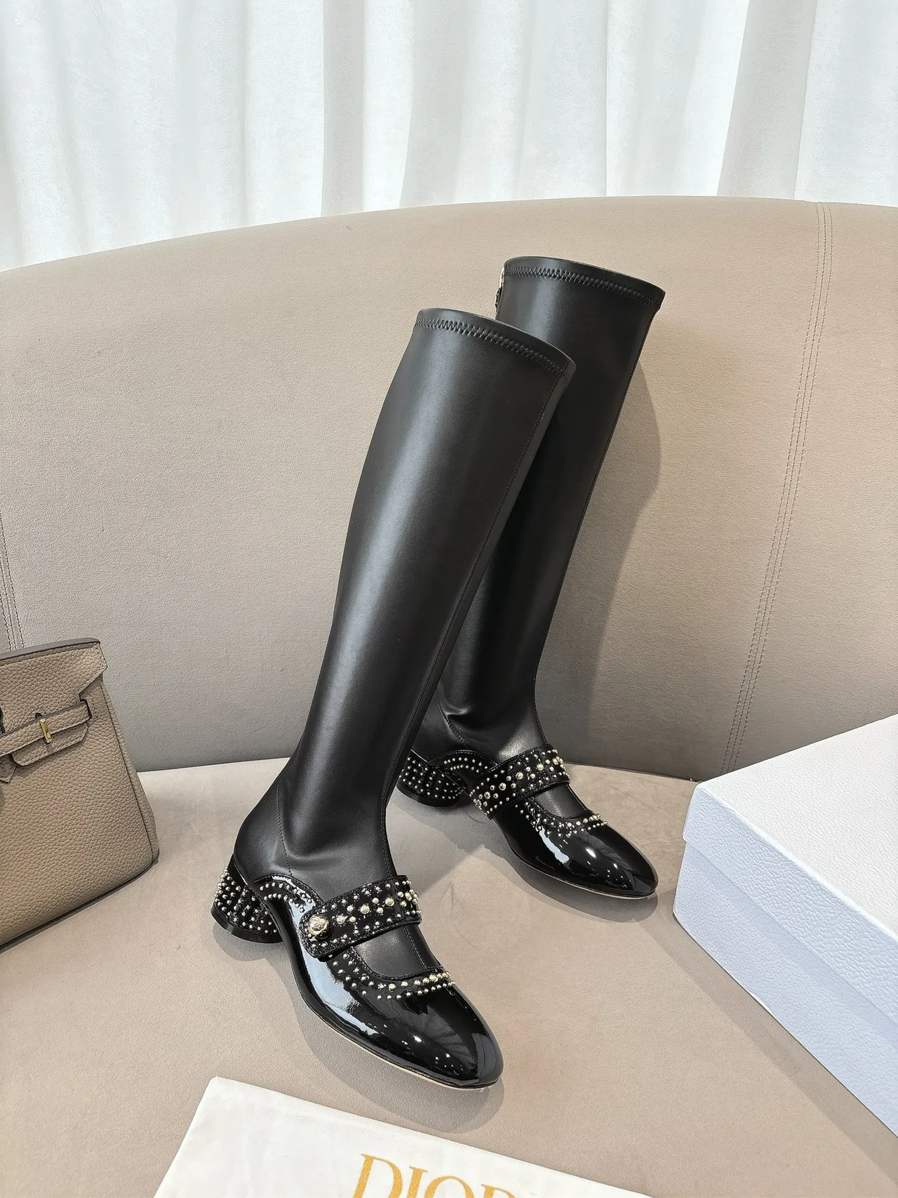 Dior Sheepskin Patent Leather Glossy Pointed-Toe Ankle Boots in Black · view 4