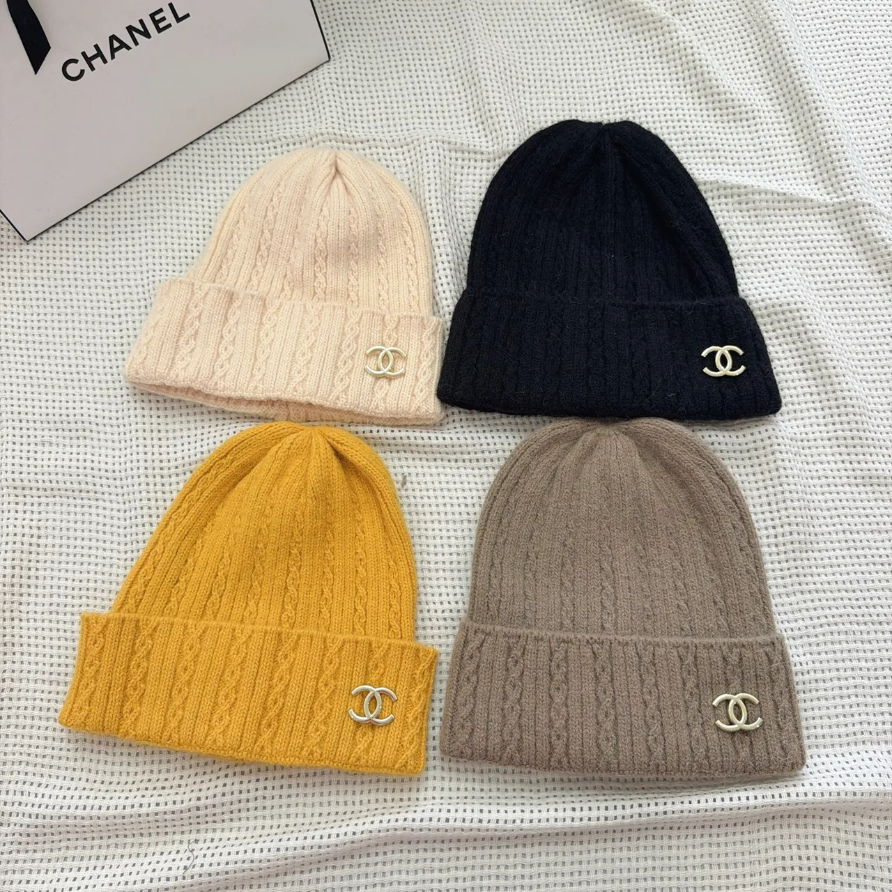 Chanel Beanie in Orange & Blue & White & Yellow & Grey & Pink · view 2