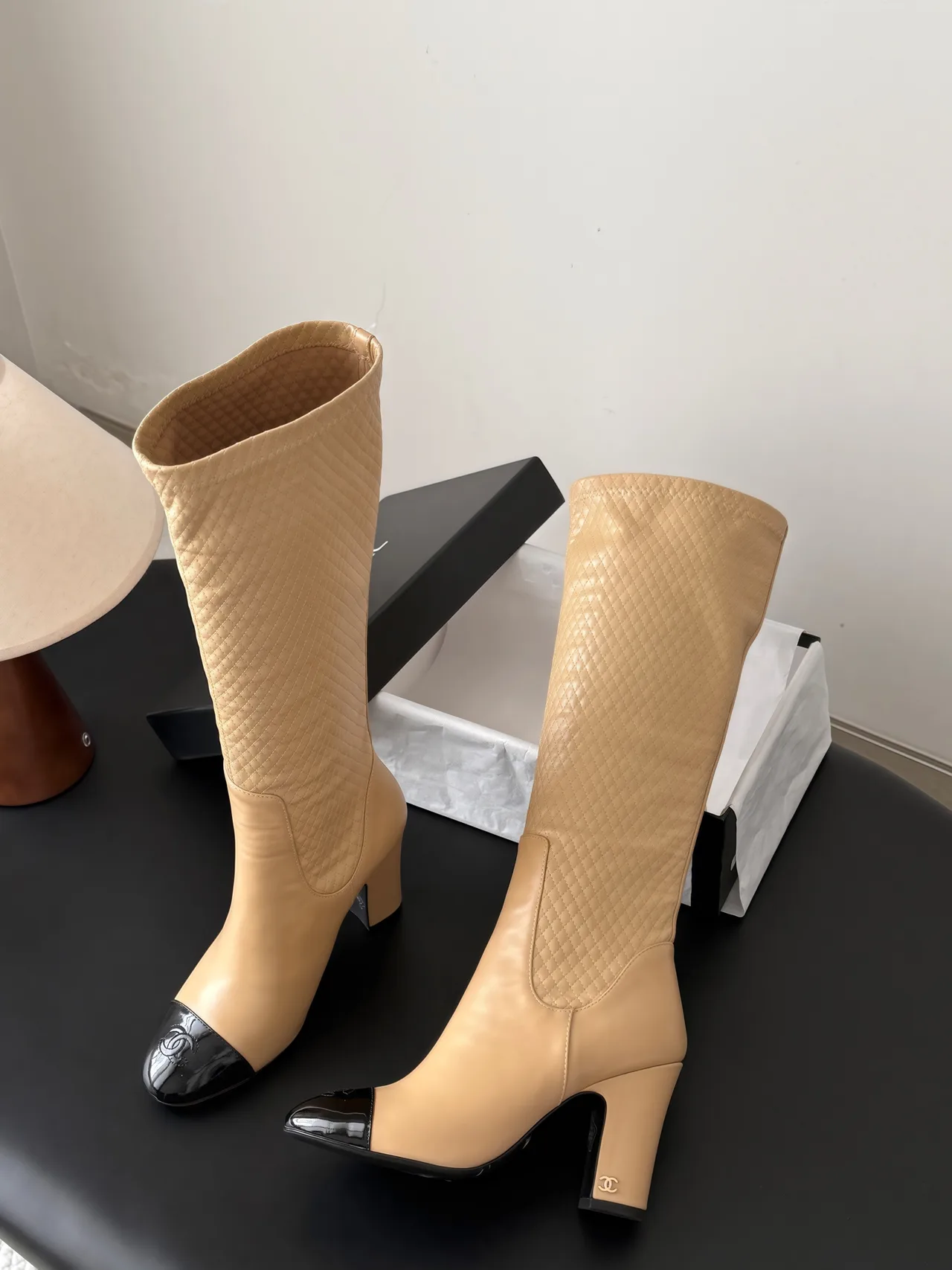 Chanel Cowhide Knee-High Boots in Beige · view 4