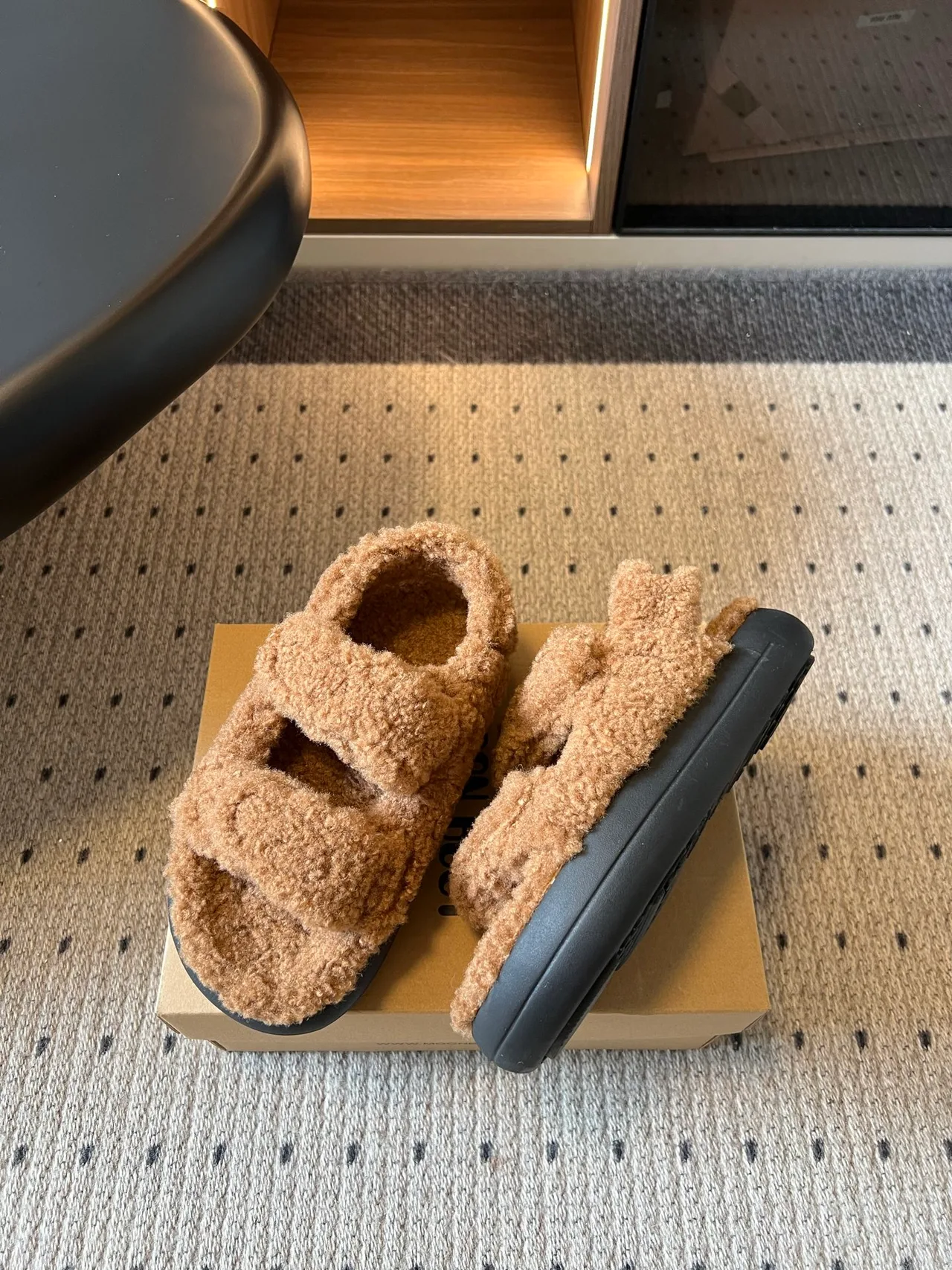 Moon Boot Smooth Fur Slides in Brown · view 4
