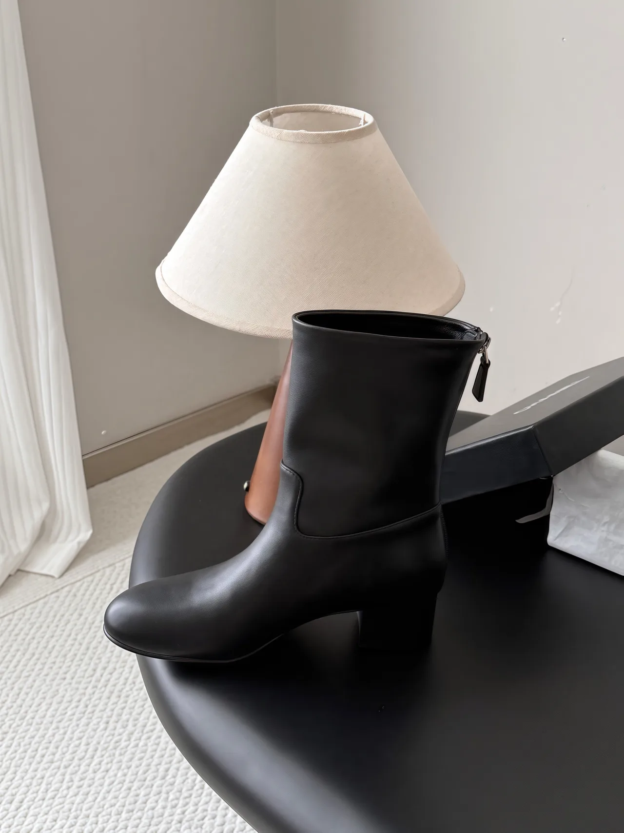 Chanel Sheepskin Glossy Round-Toe Boots in Black · view 6