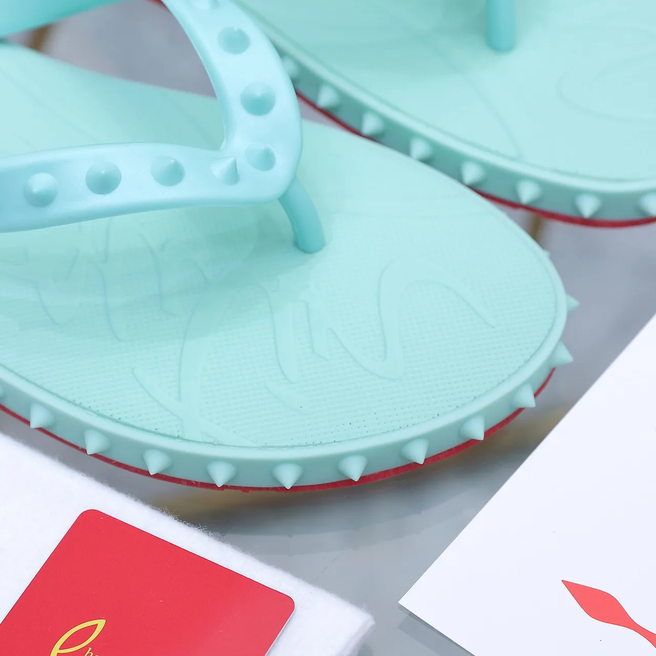 Christian Louboutin Studded Flip-Flops in Green · view 8
