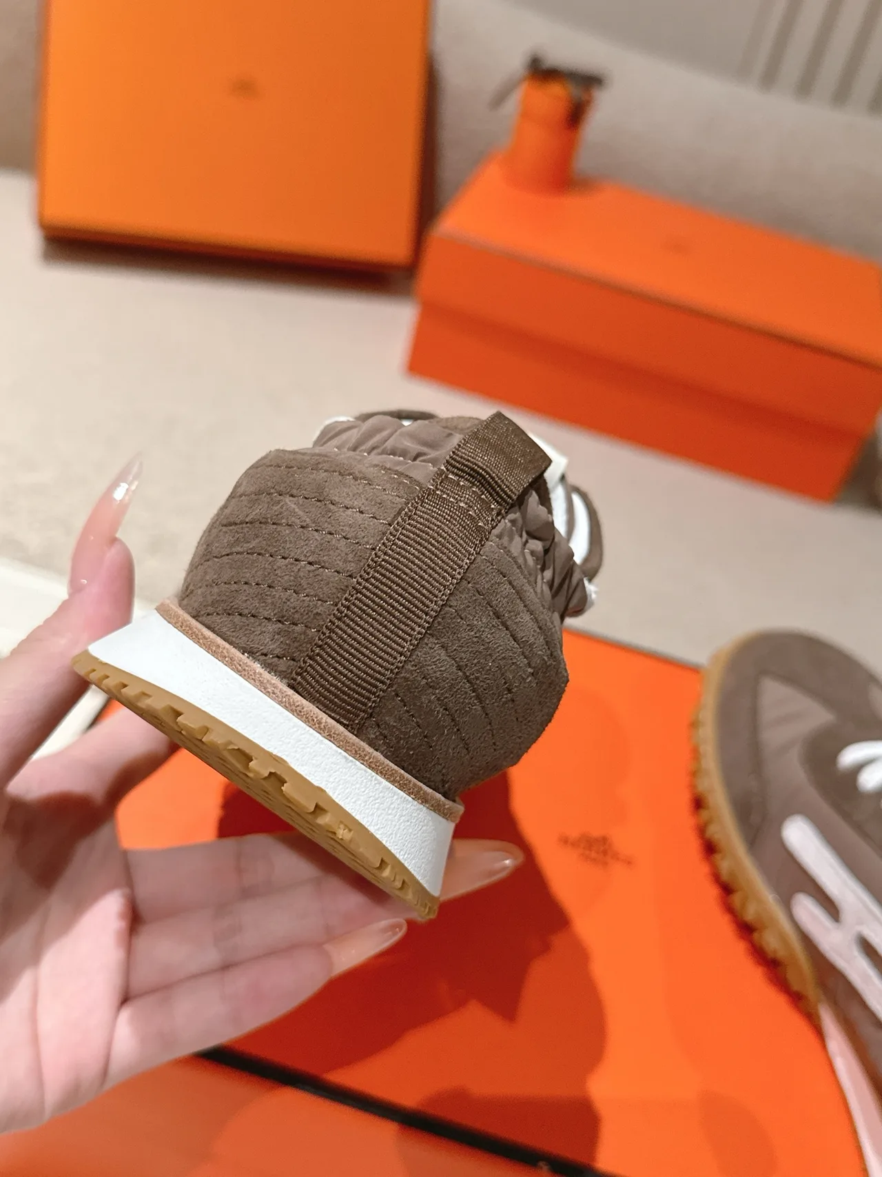 Hermes Sheepskin Suede Sneakers in Brown · view 8