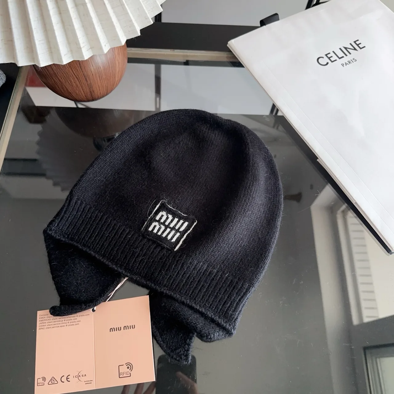 Miu Miu Ribbed Beanie in Black · view 2