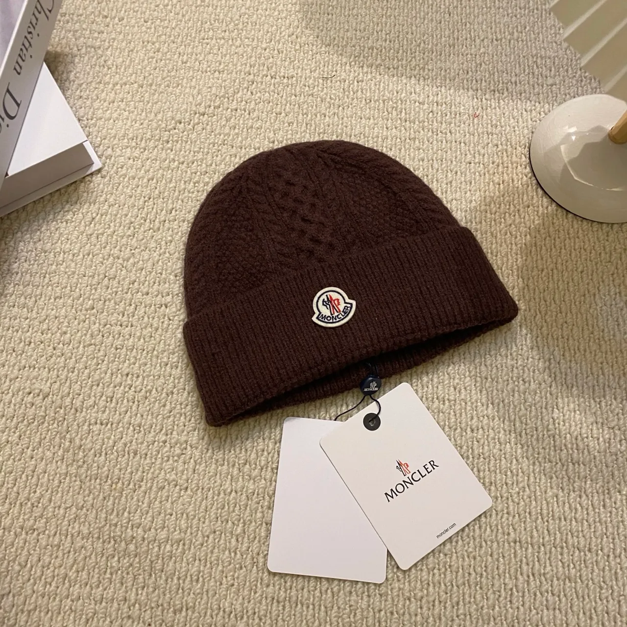 Moncler Ribbed beanie in Black & White & Grey & Burgundy & Brown · view 6