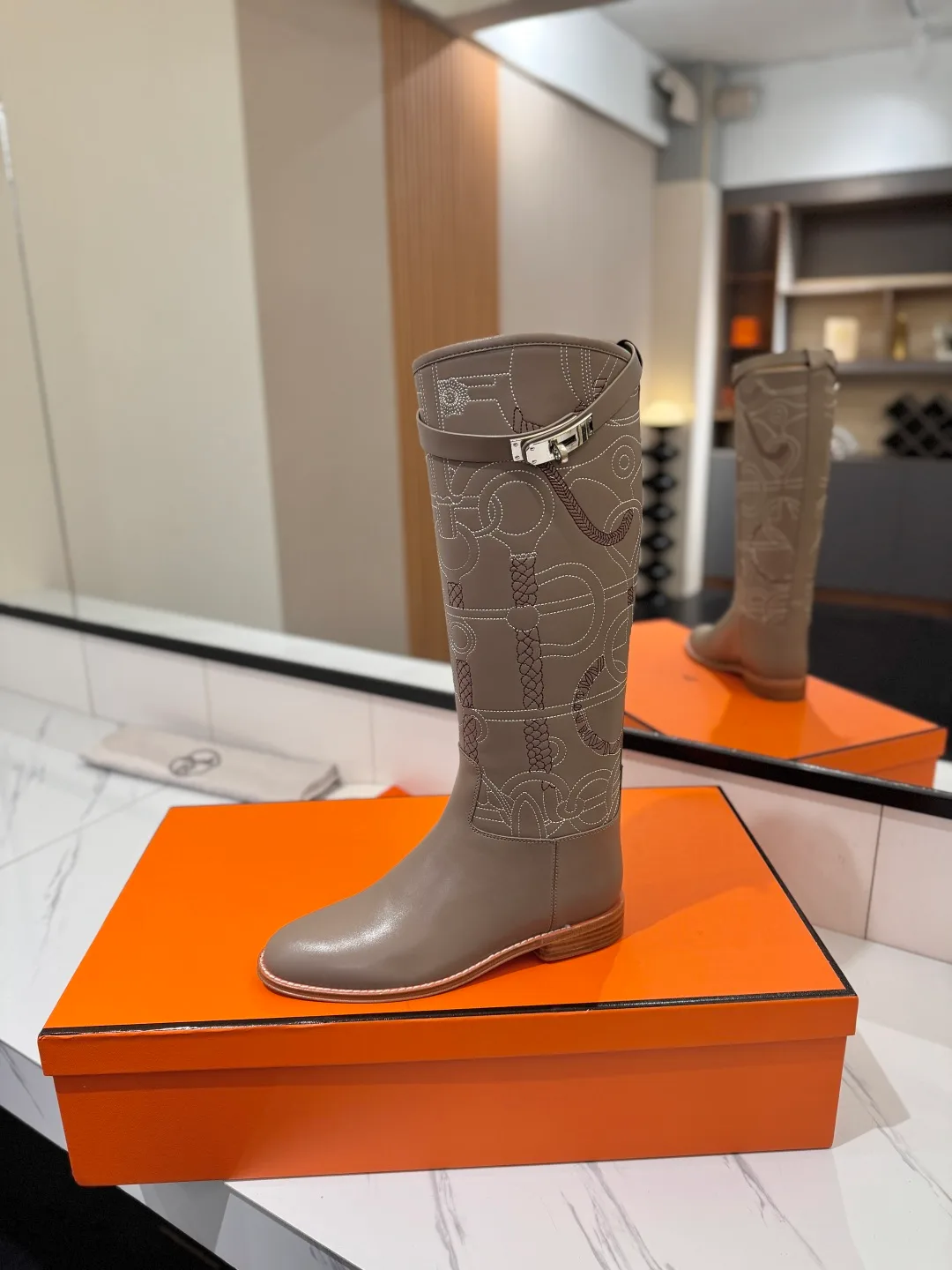 Hermes Cowhide Boots in Grey · view 6