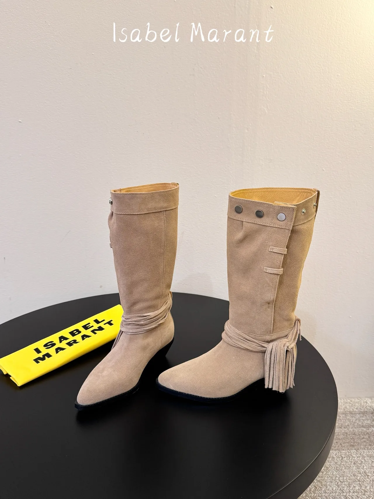 Isabel Marant Suede Pointed-Toe Knee-High Boots in Beige · view 3