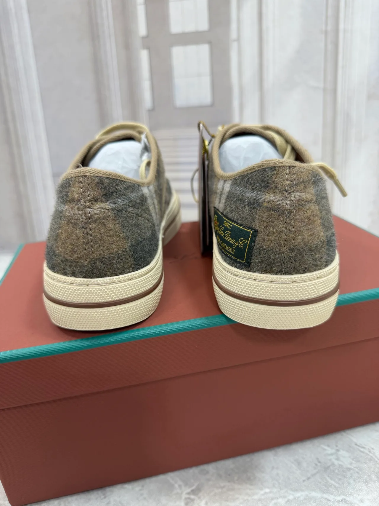 Loro Piana Check Wool-Effect Lace-Up Sneakers in Grey · view 7