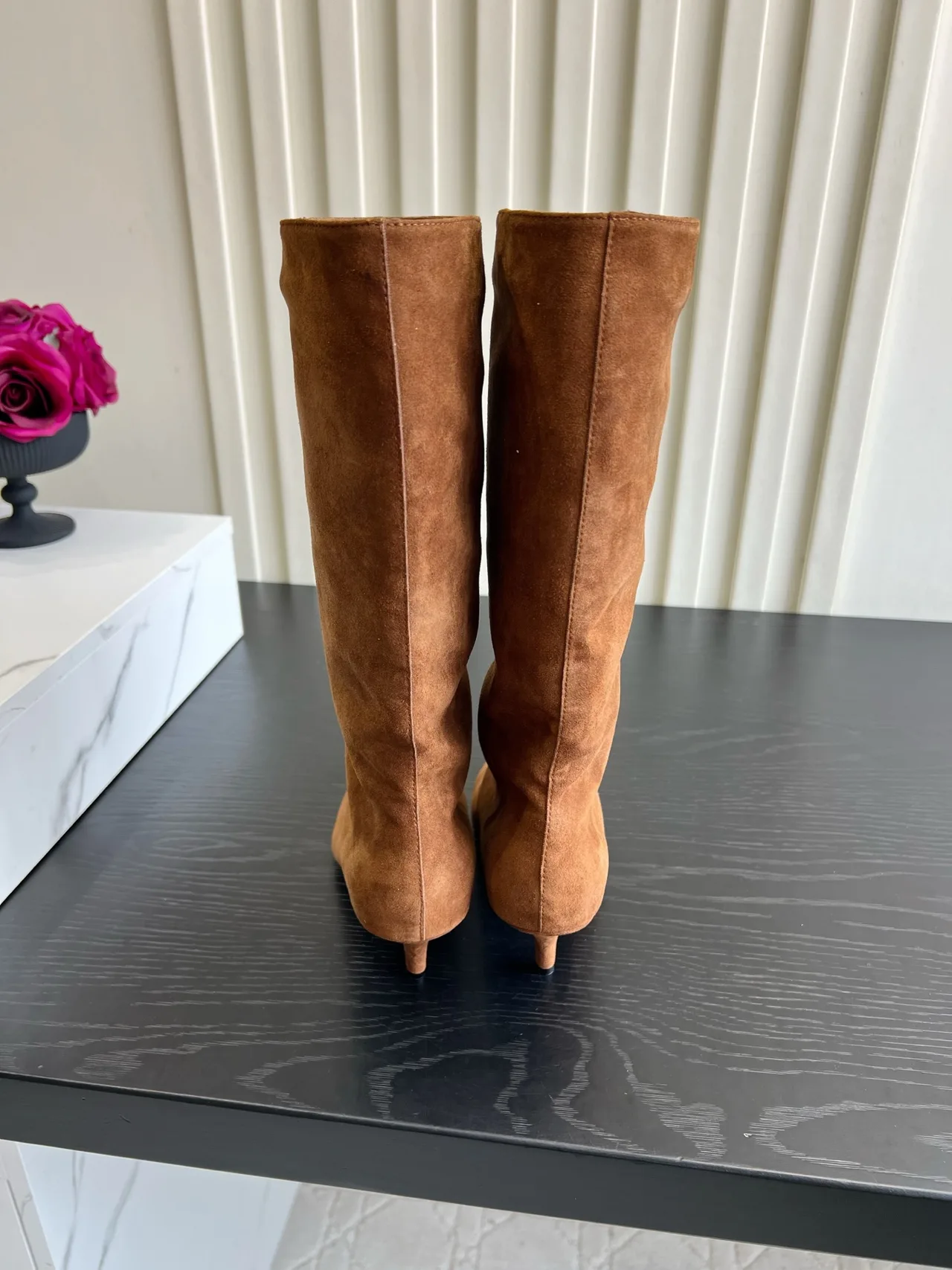 Amina Muaddi Cowhide Knee-High Boots in Tan · view 4