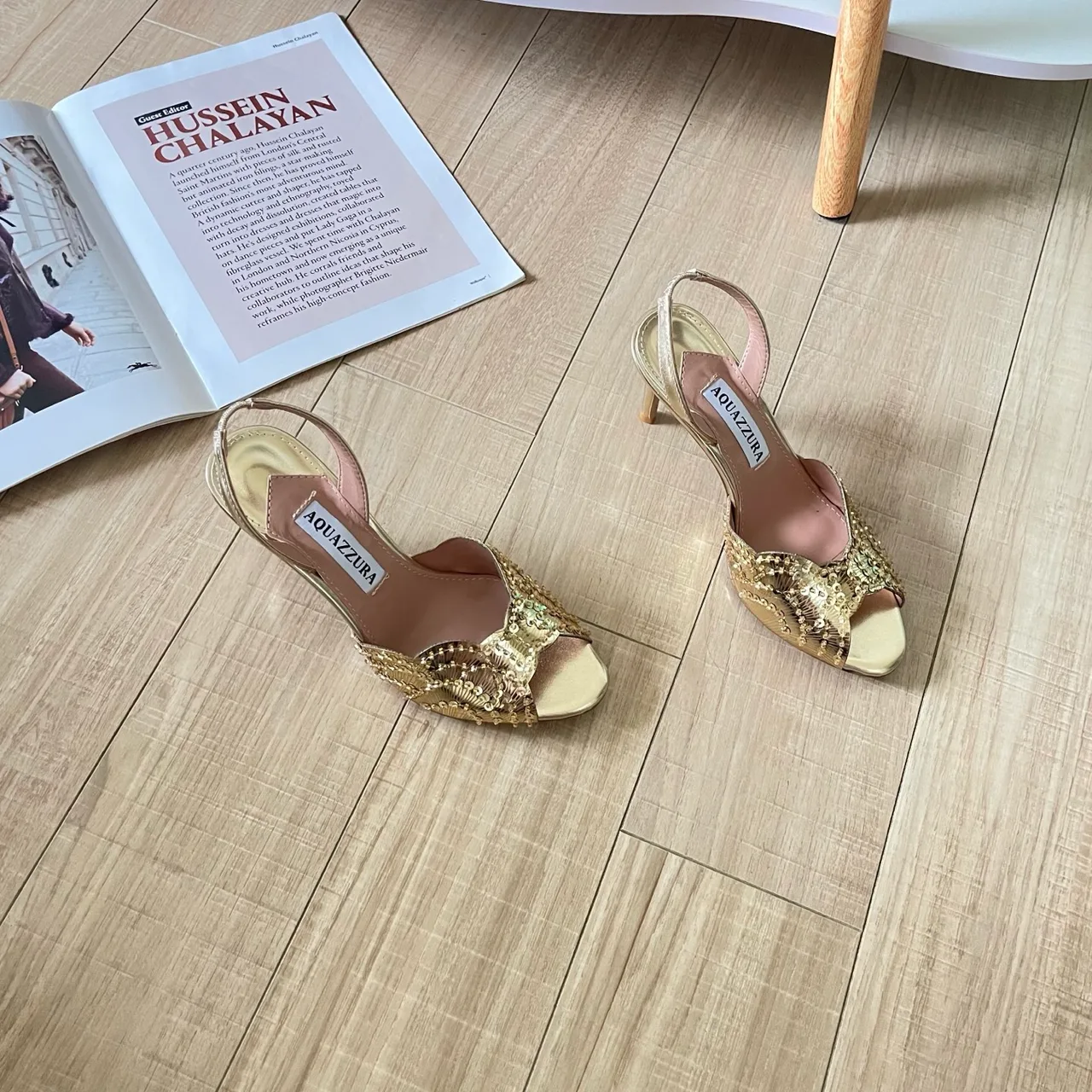 Aquazzura Sheepskin Square-Toe Sandals in Gold · view 3