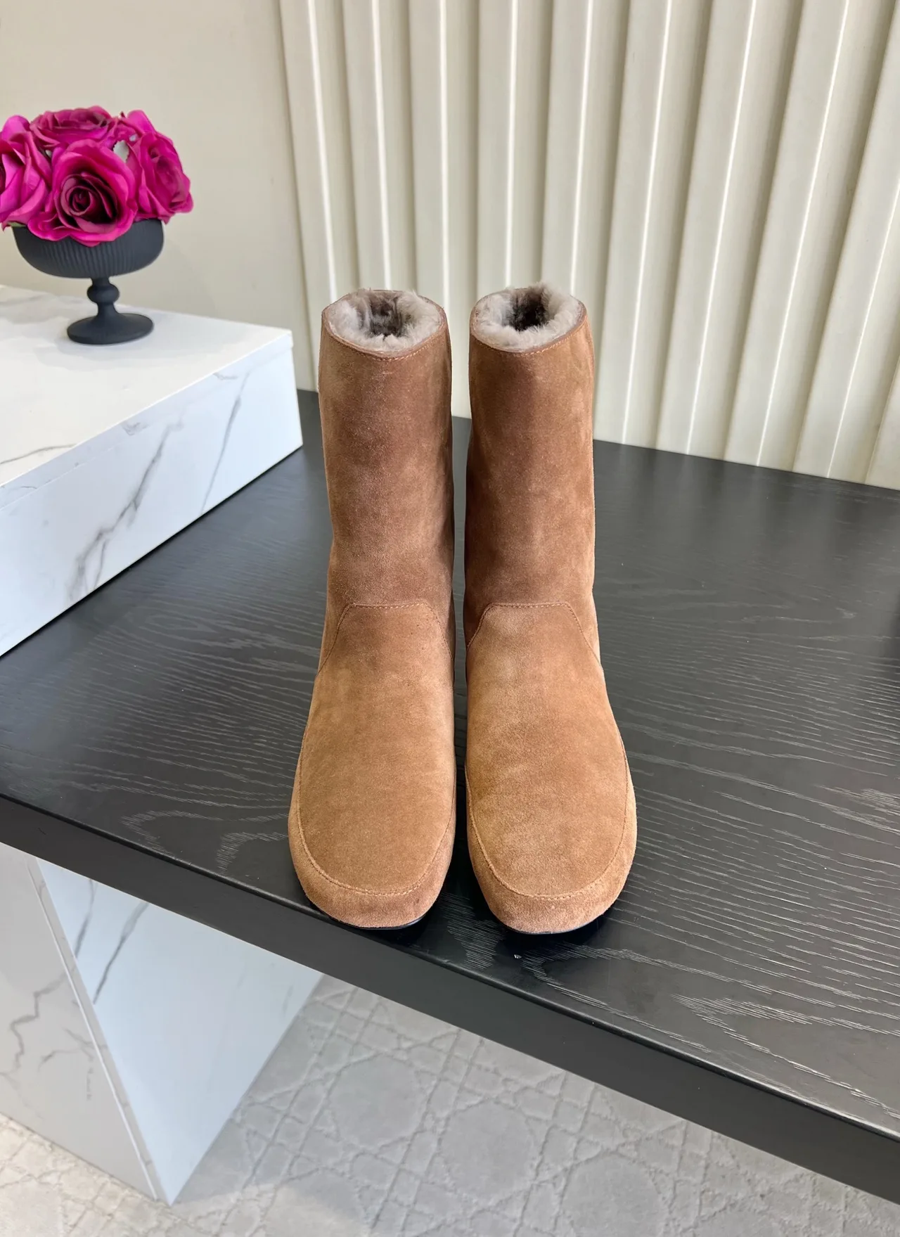 The Row Cowhide Suede-Look Round-Toe Boots in Brown · view 1