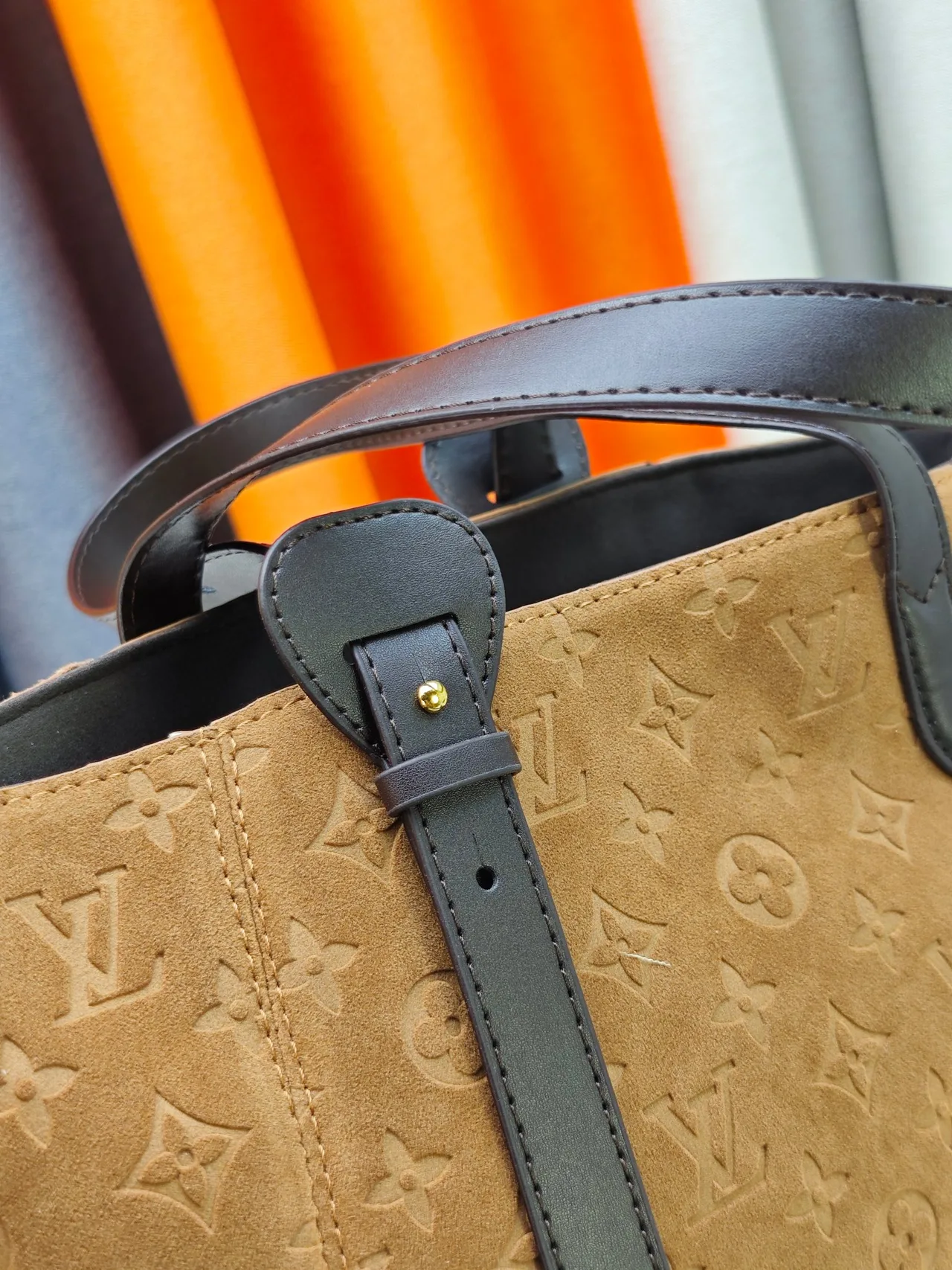 Louis Vuitton Cowhide Suede Monogram Tote in Tan · view 7