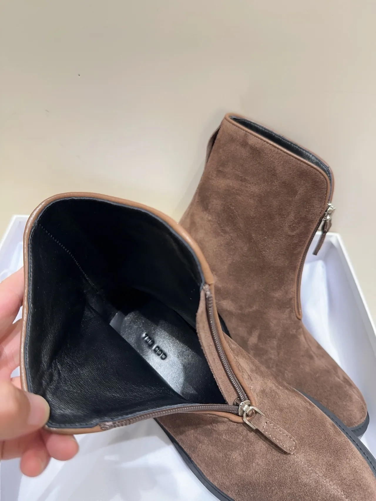 The Row Sheepskin Suede-Look Round-Toe Ankle Boots in Brown · view 8