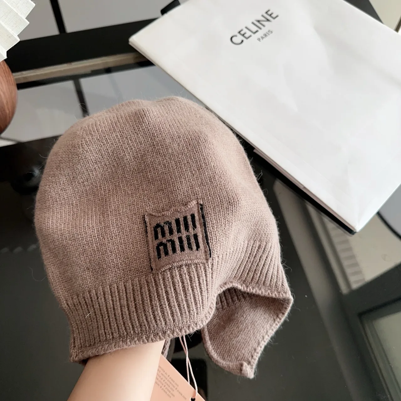 Miu Miu Ribbed Beanie in Pink · view 4