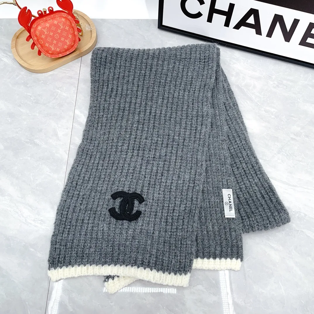 Chanel Striped Beanie, Scarf and Gloves Set in Grey · view 7