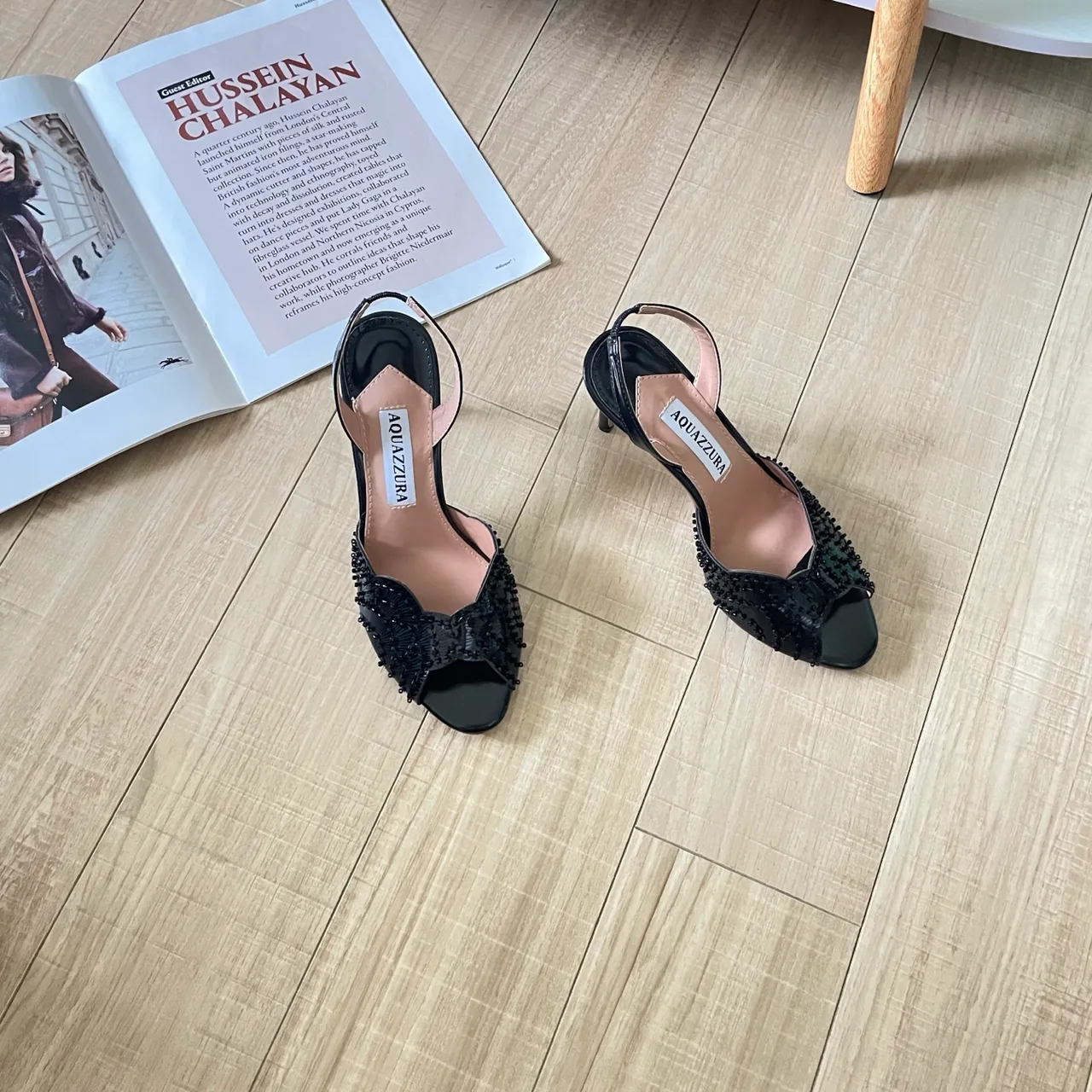 Aquazzura Sheepskin Pointed-Toe Sandals in Black · view 2