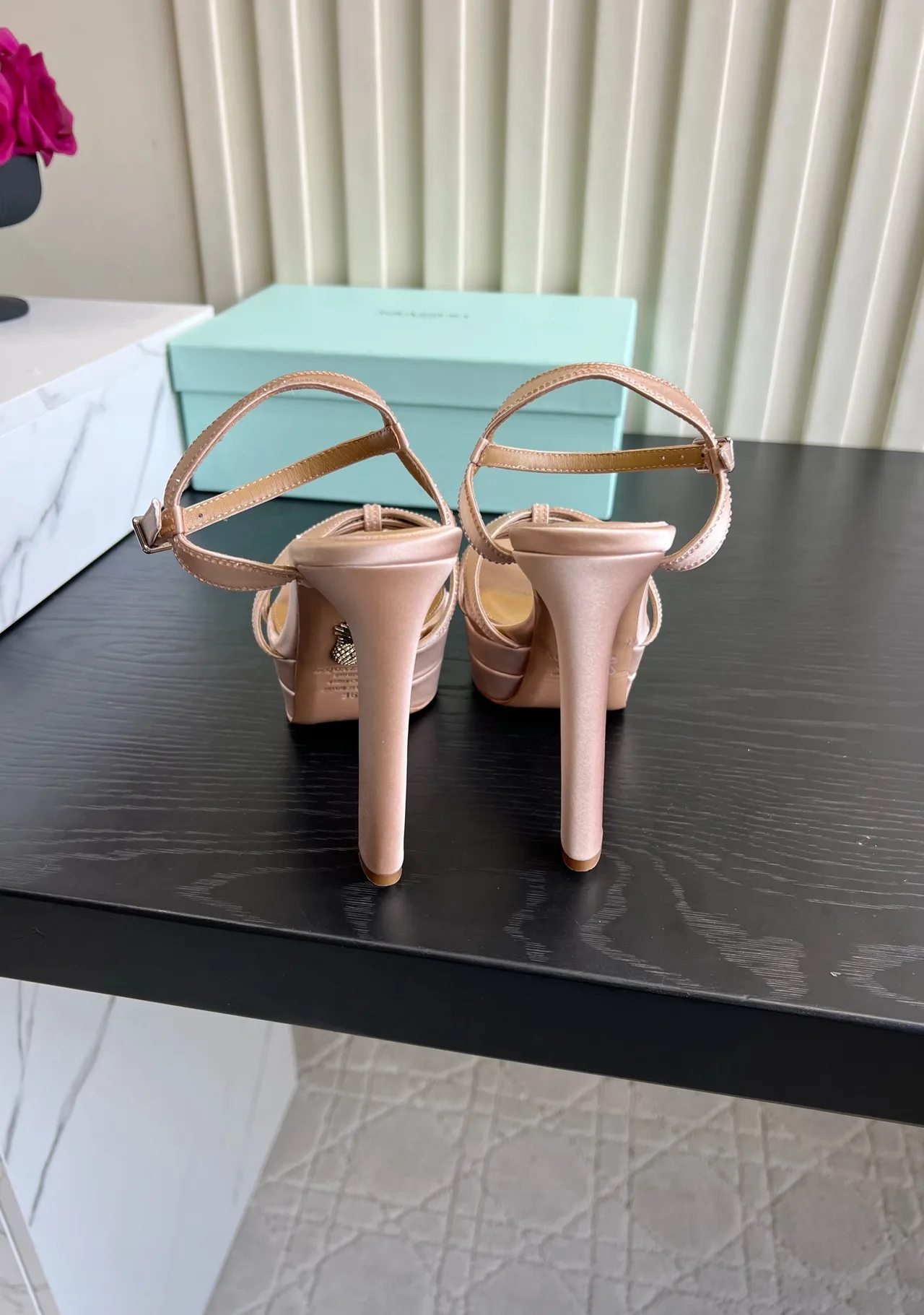 Aquazzura Silk Glossy Bow Sandals in Pink · view 5