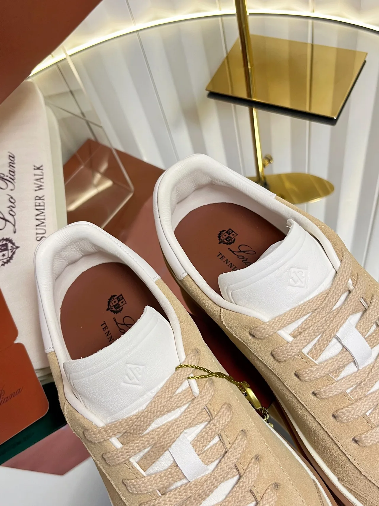 Loro Piana Cashmere Lace-Up Sneakers in Beige · view 8