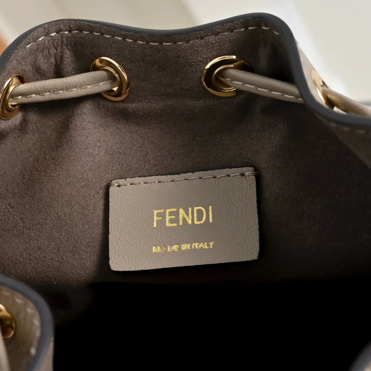 Fendi Calfskin Embroidered Bucket Bag in Beige · view 6