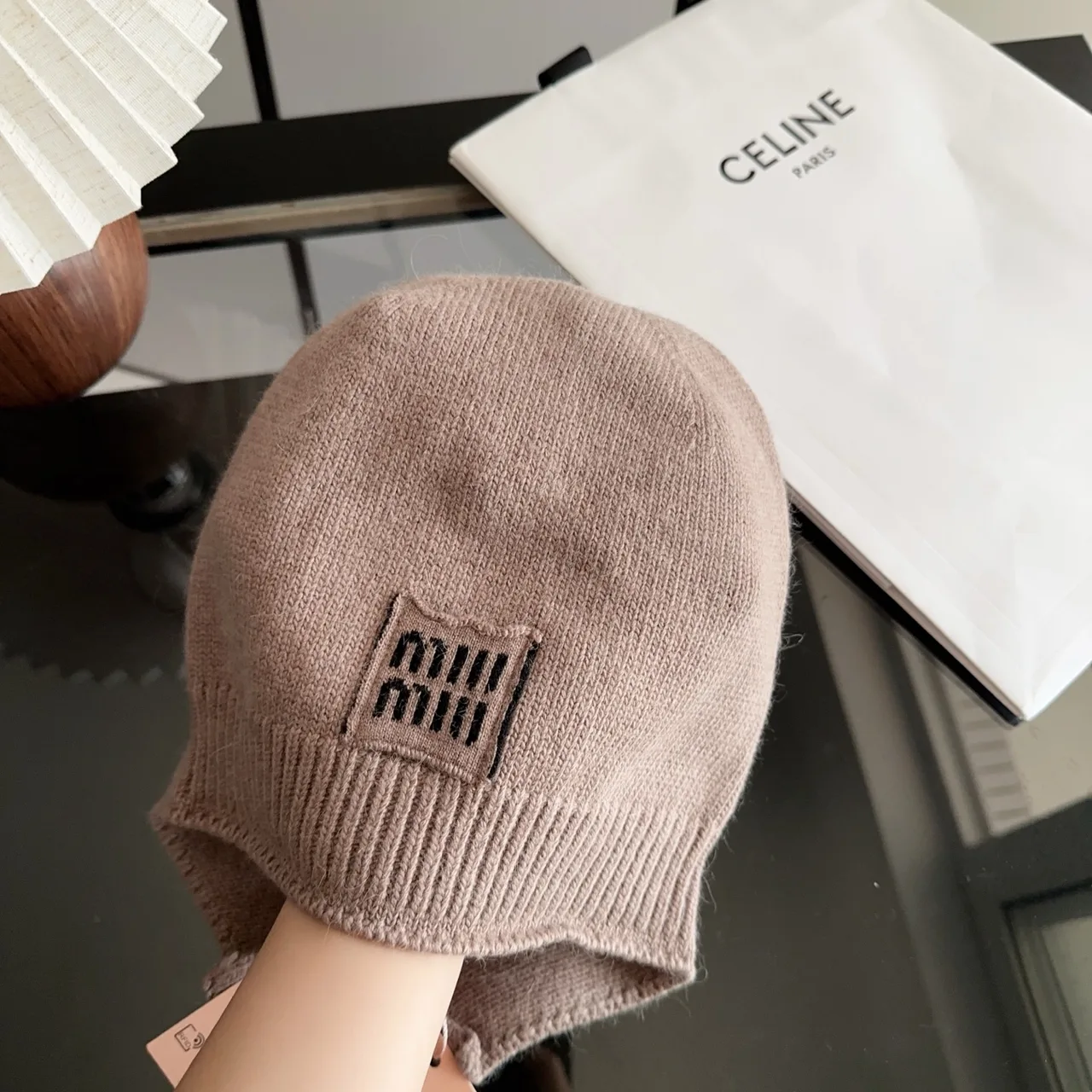 Miu Miu Ribbed Beanie in Pink · view 3