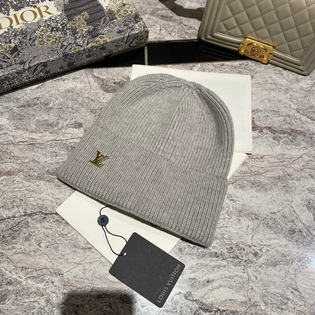 Louis Vuitton Logo Beanie in Brown & Black & Pink & White & Blue & Grey & Beige & Burgundy & Red · view 6