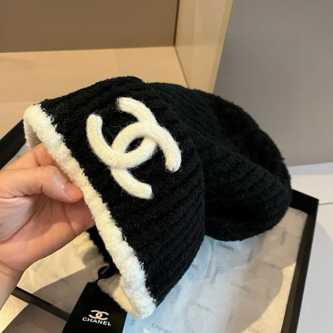 Chanel Ribbed Knit Beanie in Black · view 7