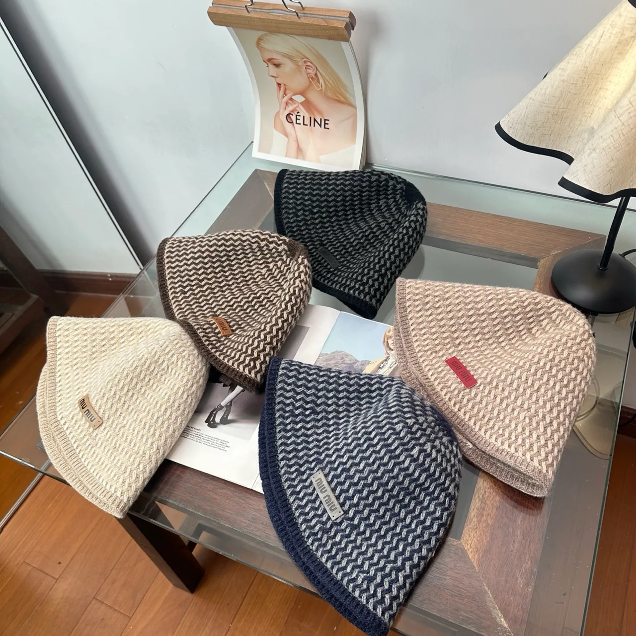 Miu Miu Bucket Hat in Beige & Black & Brown & Blue · view 2