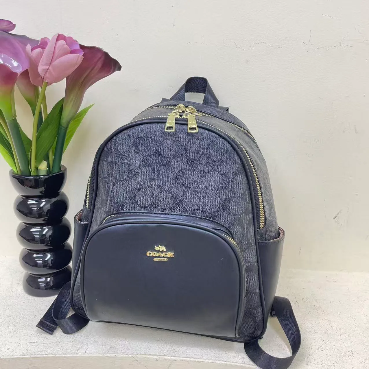 Coach Signature Backpack in Pink & Brown & Cream & Blue & Grey · view 4
