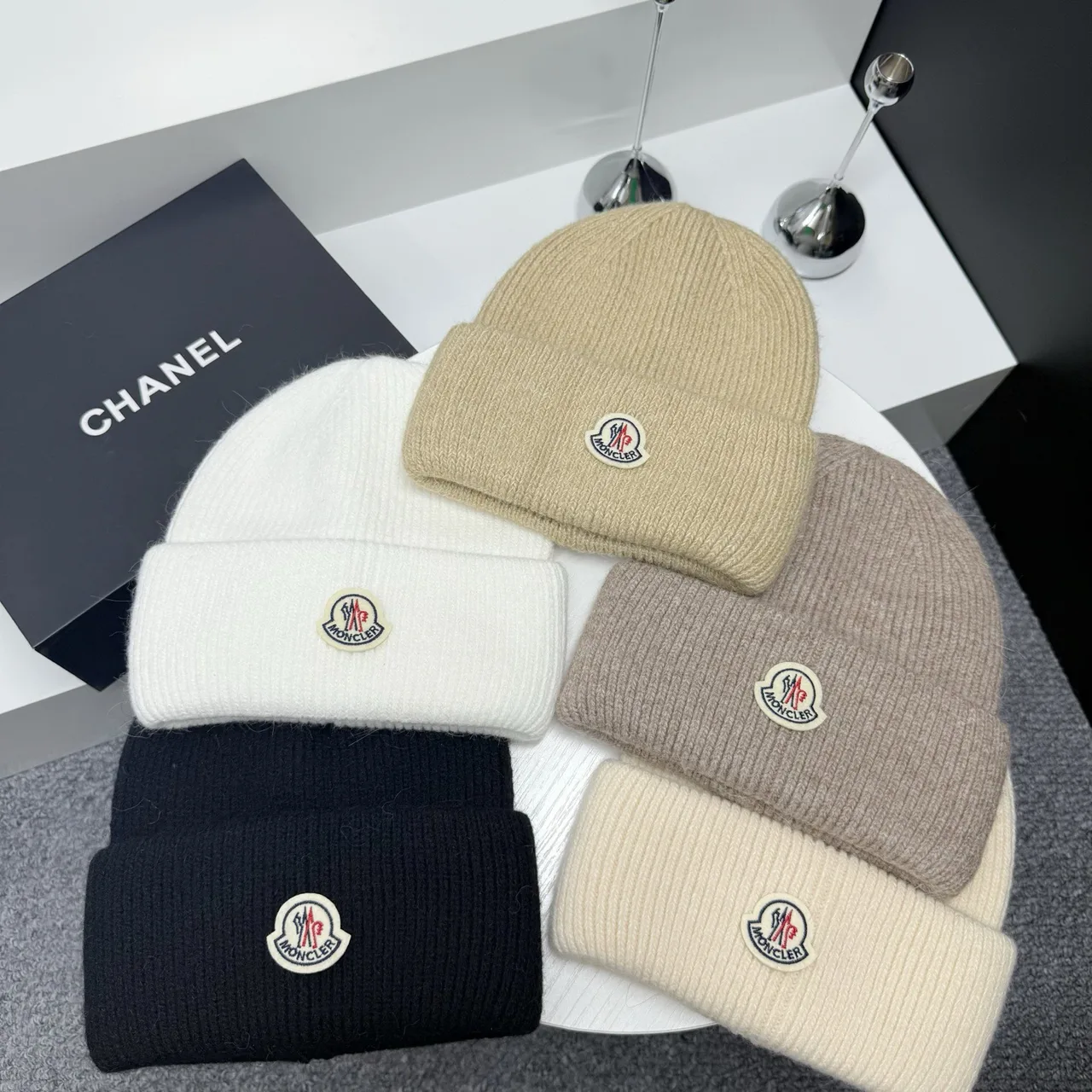 Moncler Beanie in Grey & Purple & Yellow & White & Blue & Pink & Green & Beige & Brown & Red & Black & Burgundy · view 3