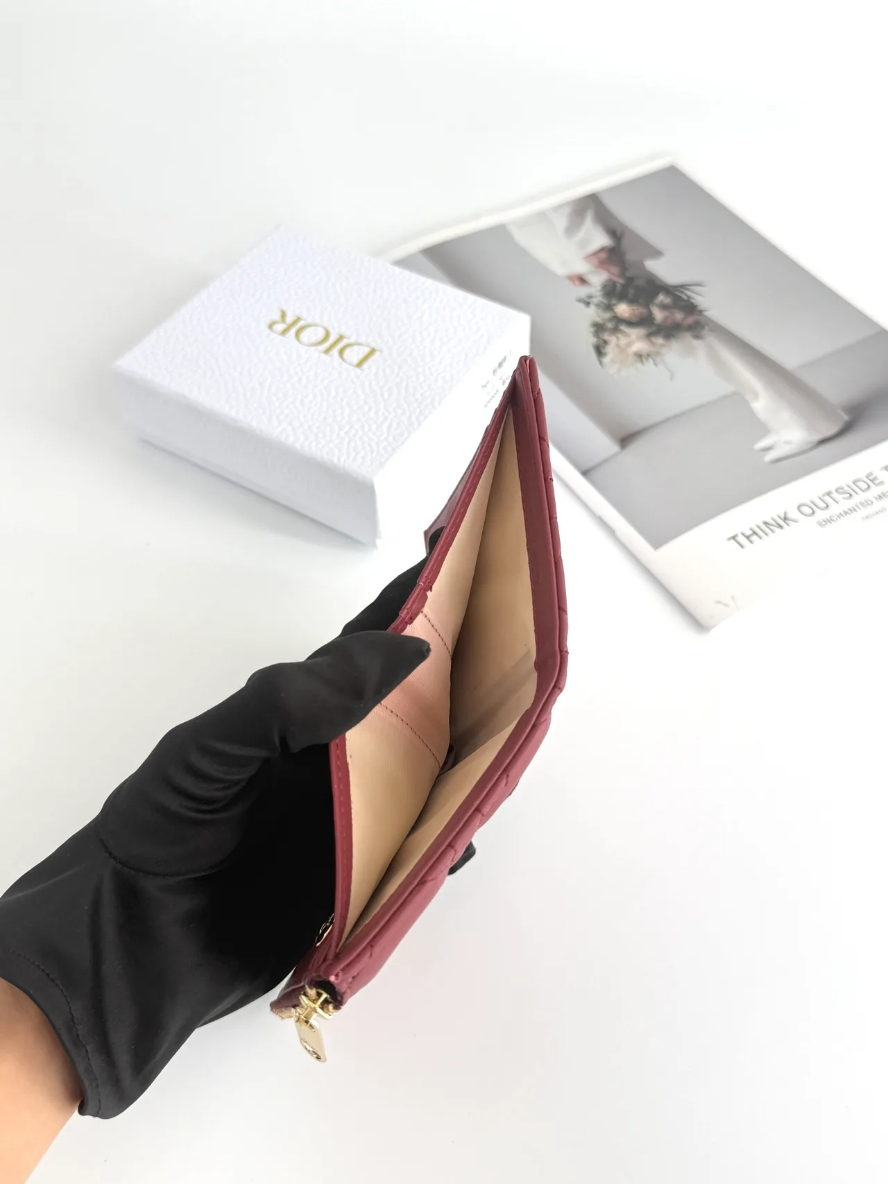 Dior Lambskin Quilted Wallet in Burgundy · view 6
