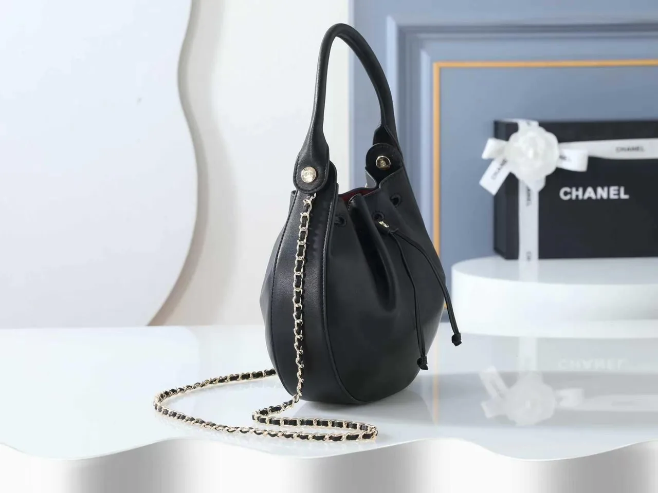Chanel Woven Bucket Bag in Black · view 2