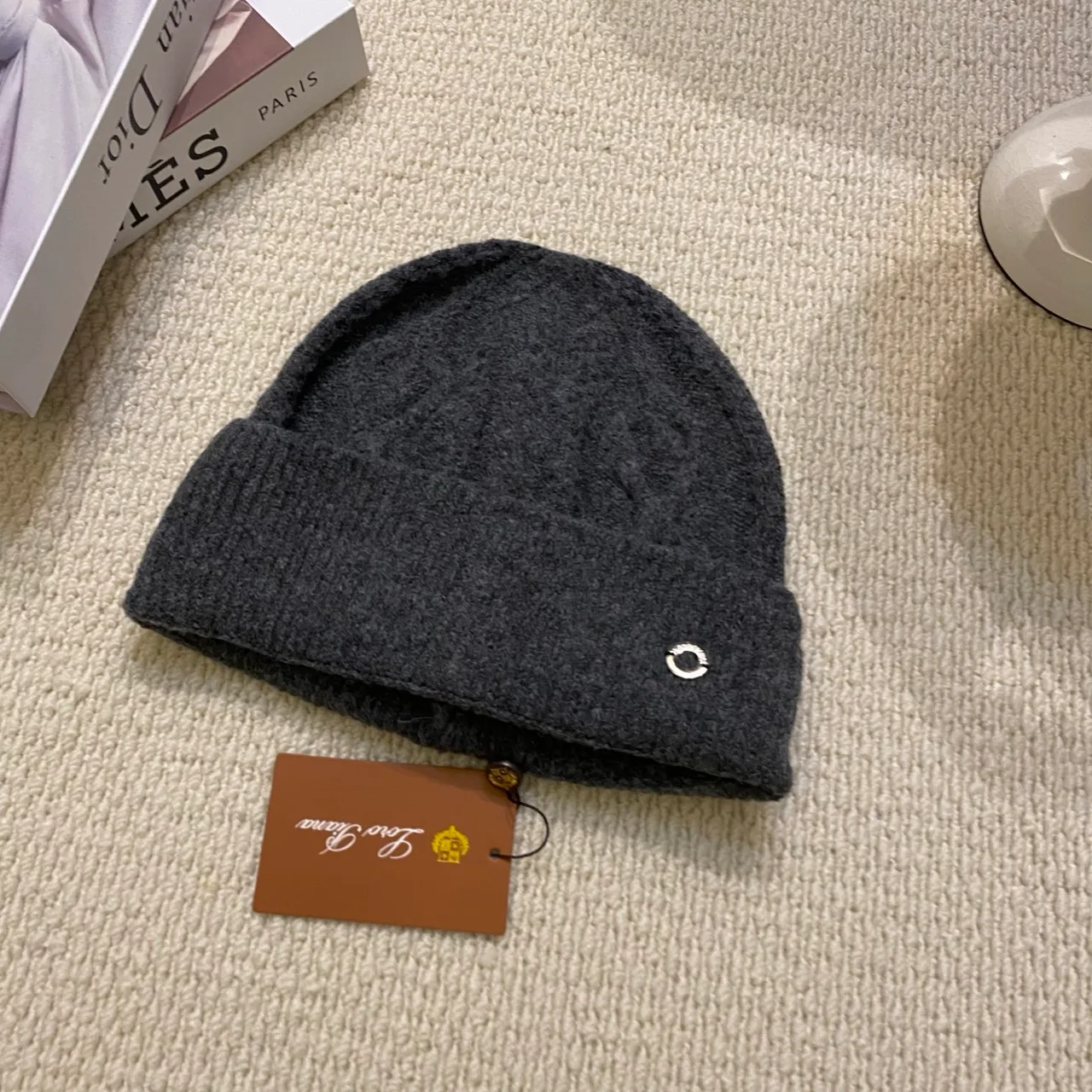 Loro Piana Cable-Emblem Beanie in Black & White & Tan & Grey & Pink & Brown & Blue · view 4