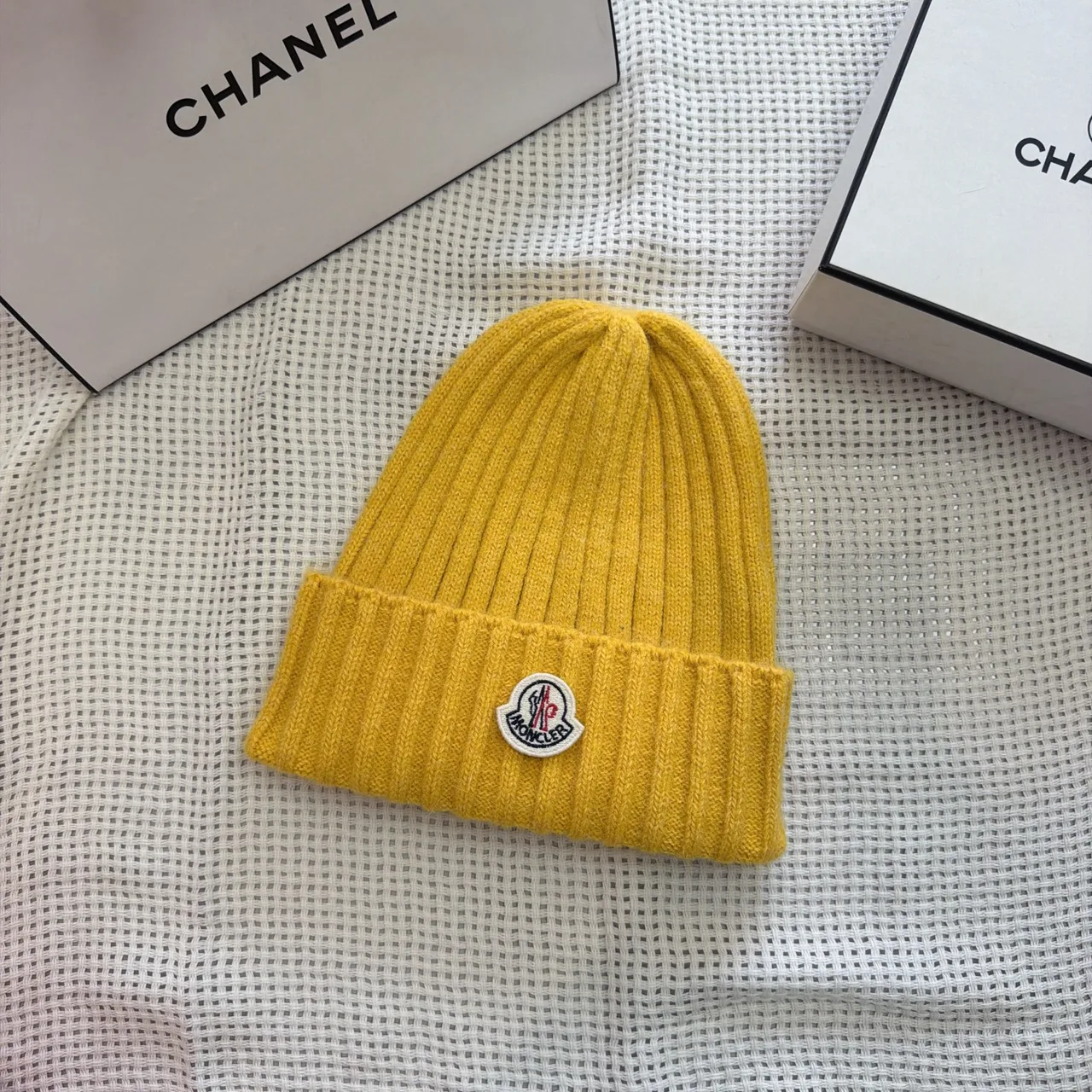 Moncler Ribbed beanie in Yellow & Pink & Purple & Black & Blue & Grey & Cream · view 1