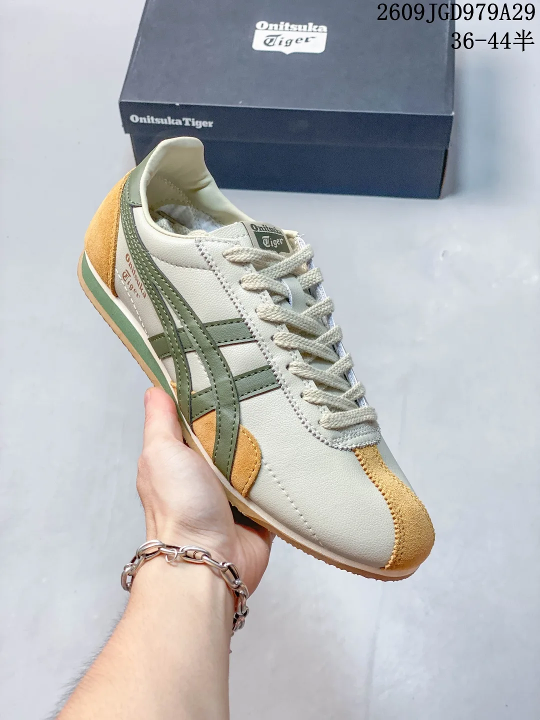 Onitsuka Tiger Striped Low-Top Sneakers in White & Blue & Green · view 6