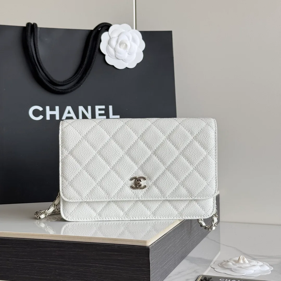 Chanel Calfskin Quilted Clutch in White · view 2