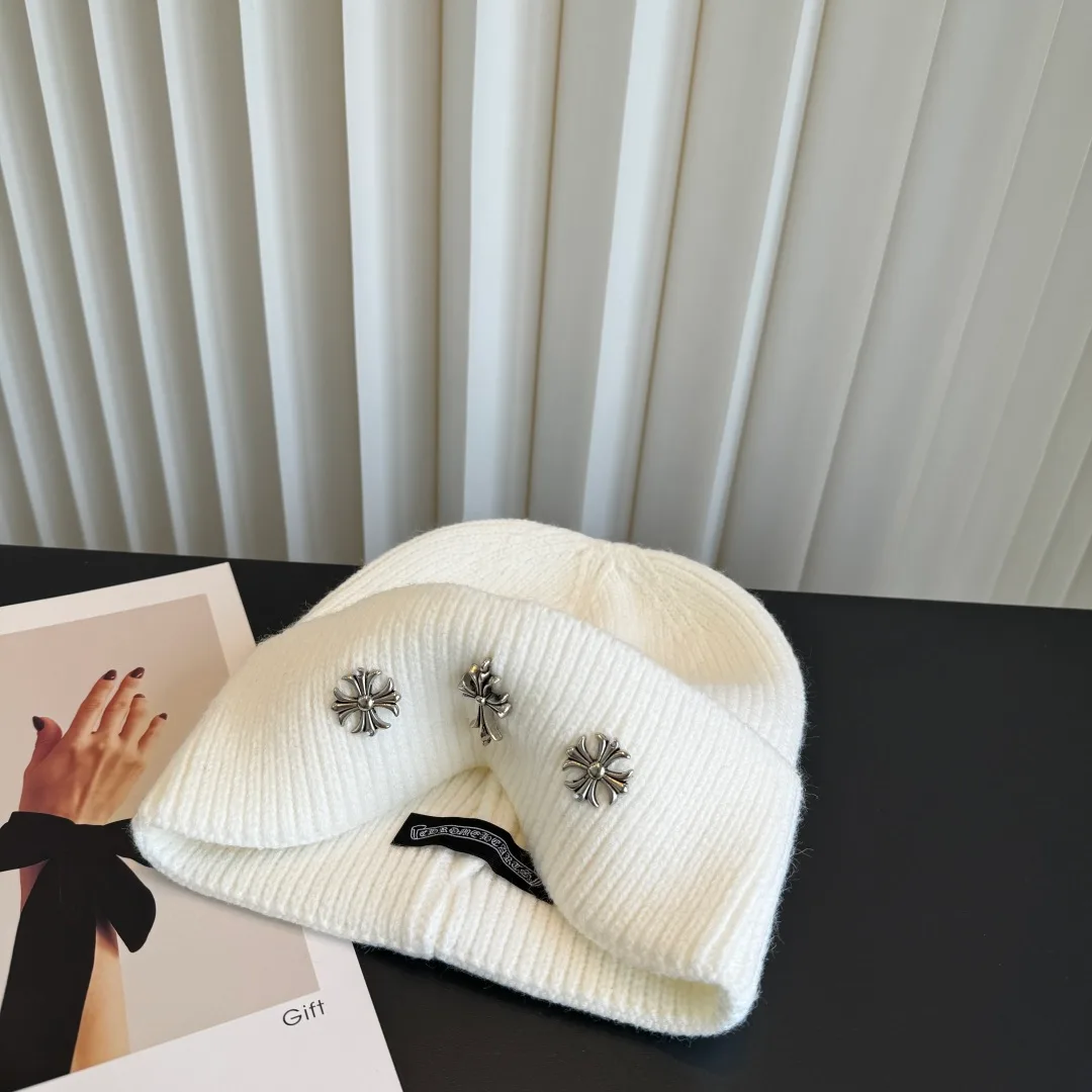Chrome Hearts Ribbed Motif Knit Beanie in White · view 6