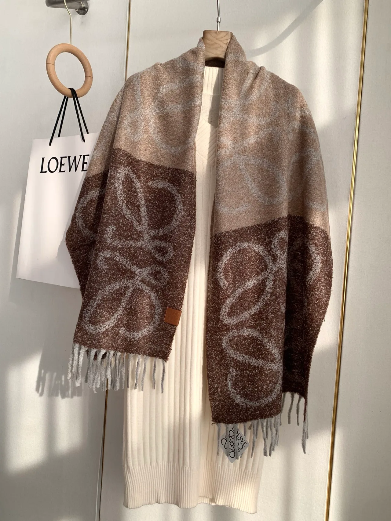 Loewe 60% Alpaca 25% Wool 15% Nylon Striped Scarf in Brown · view 3